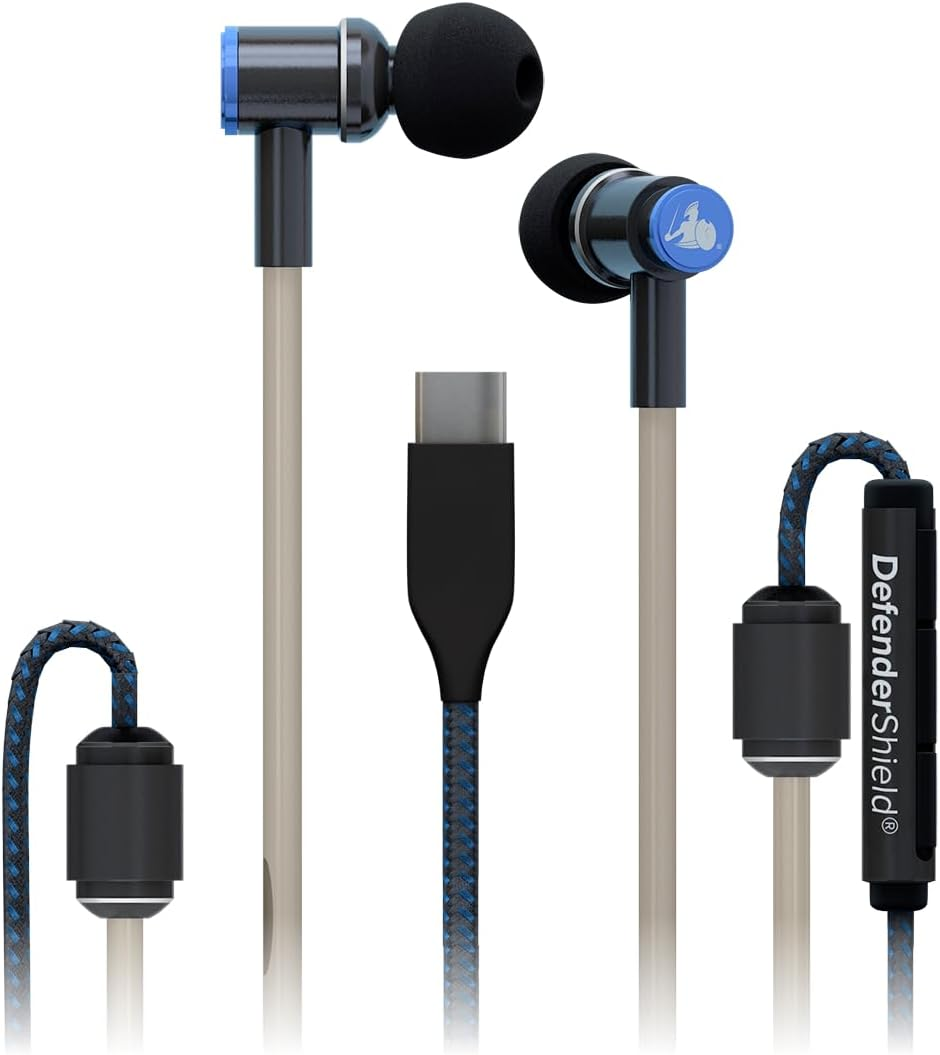 Defendershield Air Tube Stereo Earbuds USB-C - Universal Acoustic Wired Headphones with Mic & Volume Control image number 1