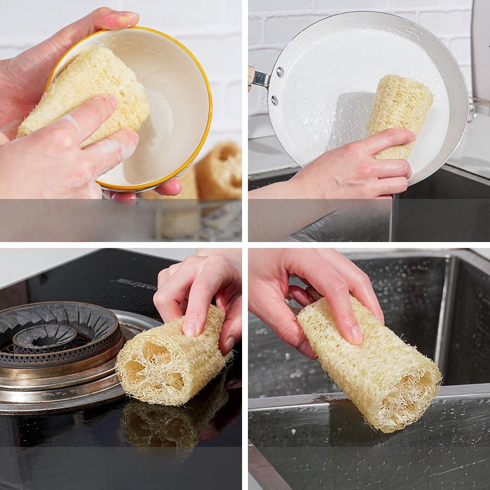 Natural Organic Loofah Sponge for Cookware, Kitchen, Bathtub and Body, Handmade Luffa Fiber, Biodegradable, Compostable & No Smell (Natural Beige, Cylinder) image number 1