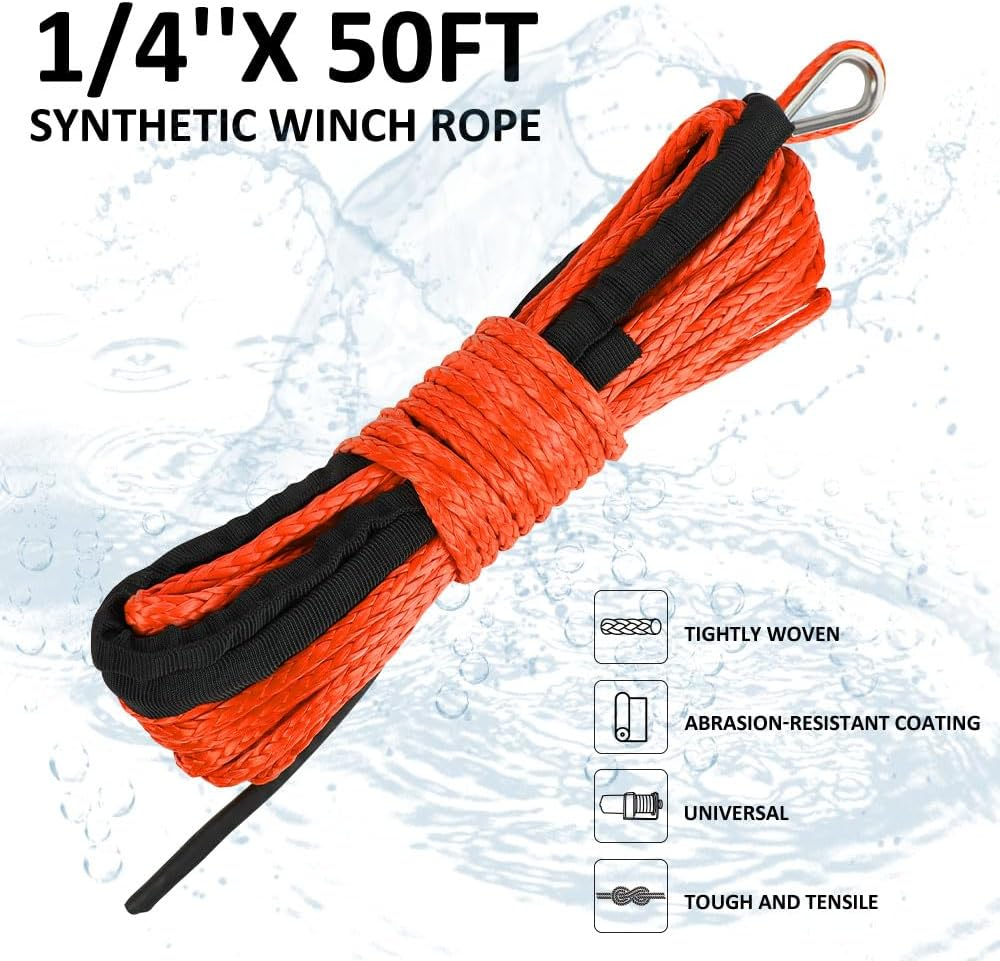 ZESUPER Synthetic Winch Rope1/4''X 49' 10000Lbs Winch Rope Cable with Sheath Winches for Winches SUV ATV UTV Vehicle Boat Ramsey Car (Orange) image number 6