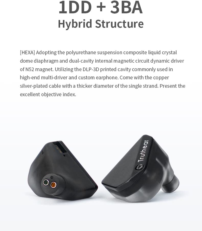 Truthear Hexa 1DD+3BA Hybrid Structure PU+LCP Diaphragm of Dynamic Driver 0.78 2Pin Cable Flexible Expansibility DLP In-Ear Monitors Headphone (Hexa)