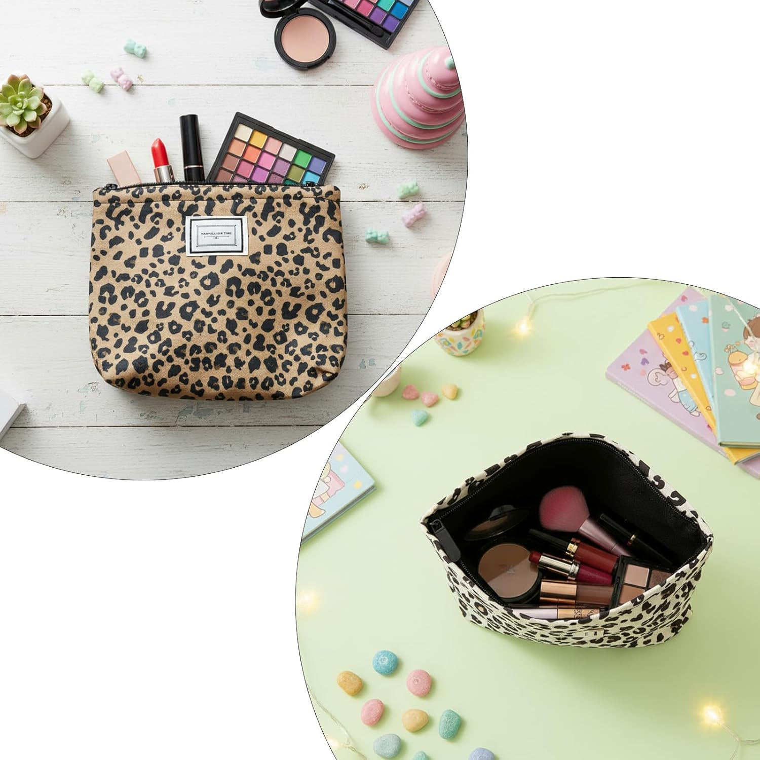 Pack of 2 Leopard Print Cosmetic Bag Toiletry Bag Small Cosmetic Bag with Zip Make up Bag Toiletry Bag Women for Girls Women image number 1