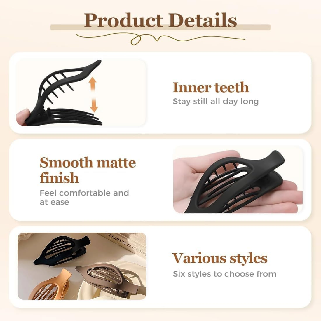 JYNVO Pack of 4 Women'S Hair Clips, Autumn Tones Hair Clips, Flat Hair Clip with Strong Hold, Flat Claw Clip for Thin Hair and Thick Hair image number 2