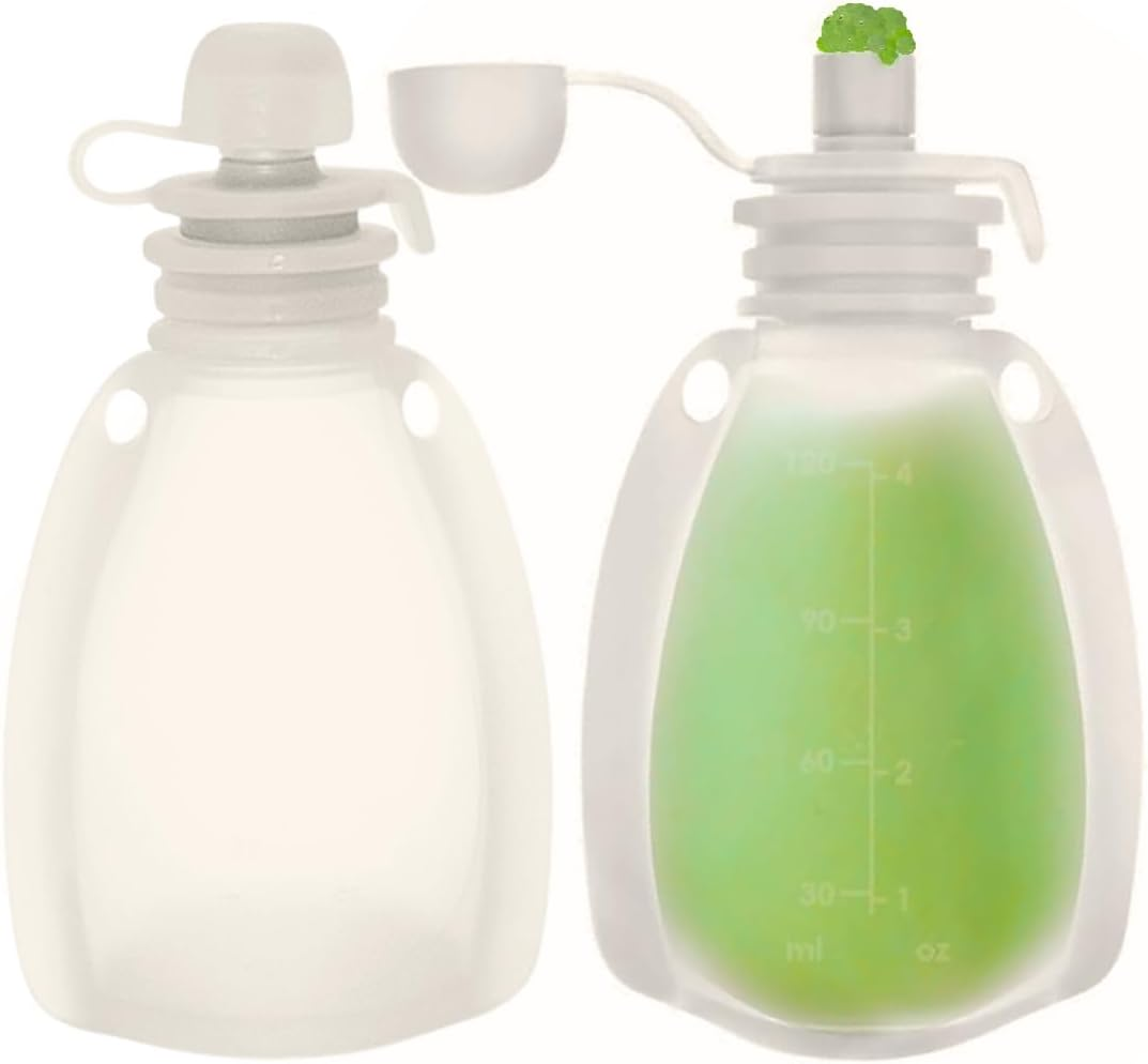 Reusable Silicone Food Pouch for Baby and Toddlers, Squeezable Pouch, Squeeze Pouch, Easy Clean Silicone Pouch for Pre-K and School, Homemade Baby Food Storage, 4Oz (White 2 Pack) image number 6