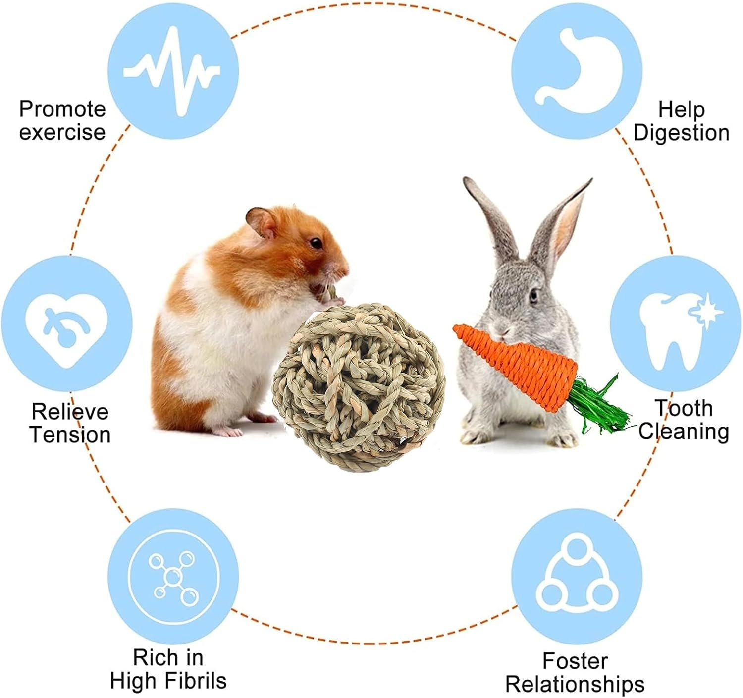 Naturezhen Natural Bunny Chew Toys,Hamster Chew Toys Set, Rabbit Chew Toys,Small Pets Teeth Care Molar Exercise Bunny Toys for Rabbits, Guinea Pig, Hamster and Other Small Animals image number 4