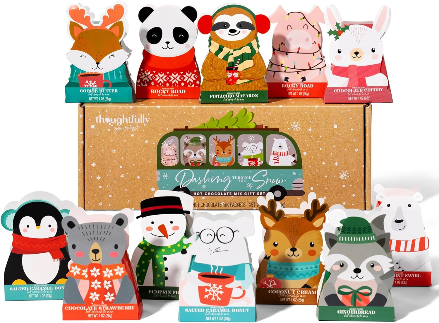 Thoughtfully Gourmet, Character Hot Chocolate Gift Set, Holiday Hot Cocoa Set Flavours Include French Toast, Cookies and Cream, Maple Donut, Toasted Marshmallow and More, Set of 12 image number 4