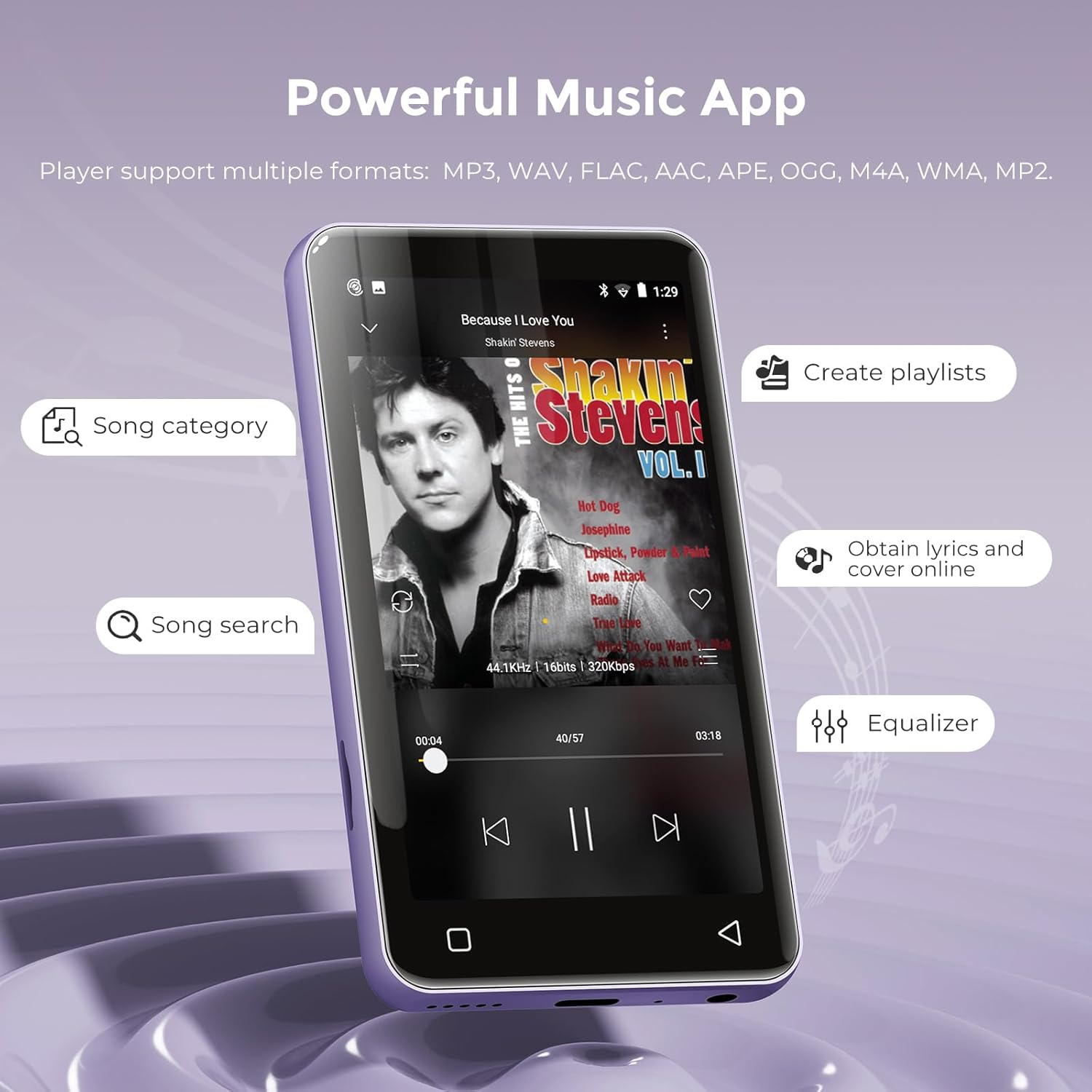 Innioasis 80GB MP3 Player with Bluetooth and Wifi, MP3 Player for Kids with Spotify, Spotify Kids, Pandora, Audible, 4.0" Touch Screen Music Player with Parental Controls, up to 1TB (White+ Purple) - Sky_Blue image number 7