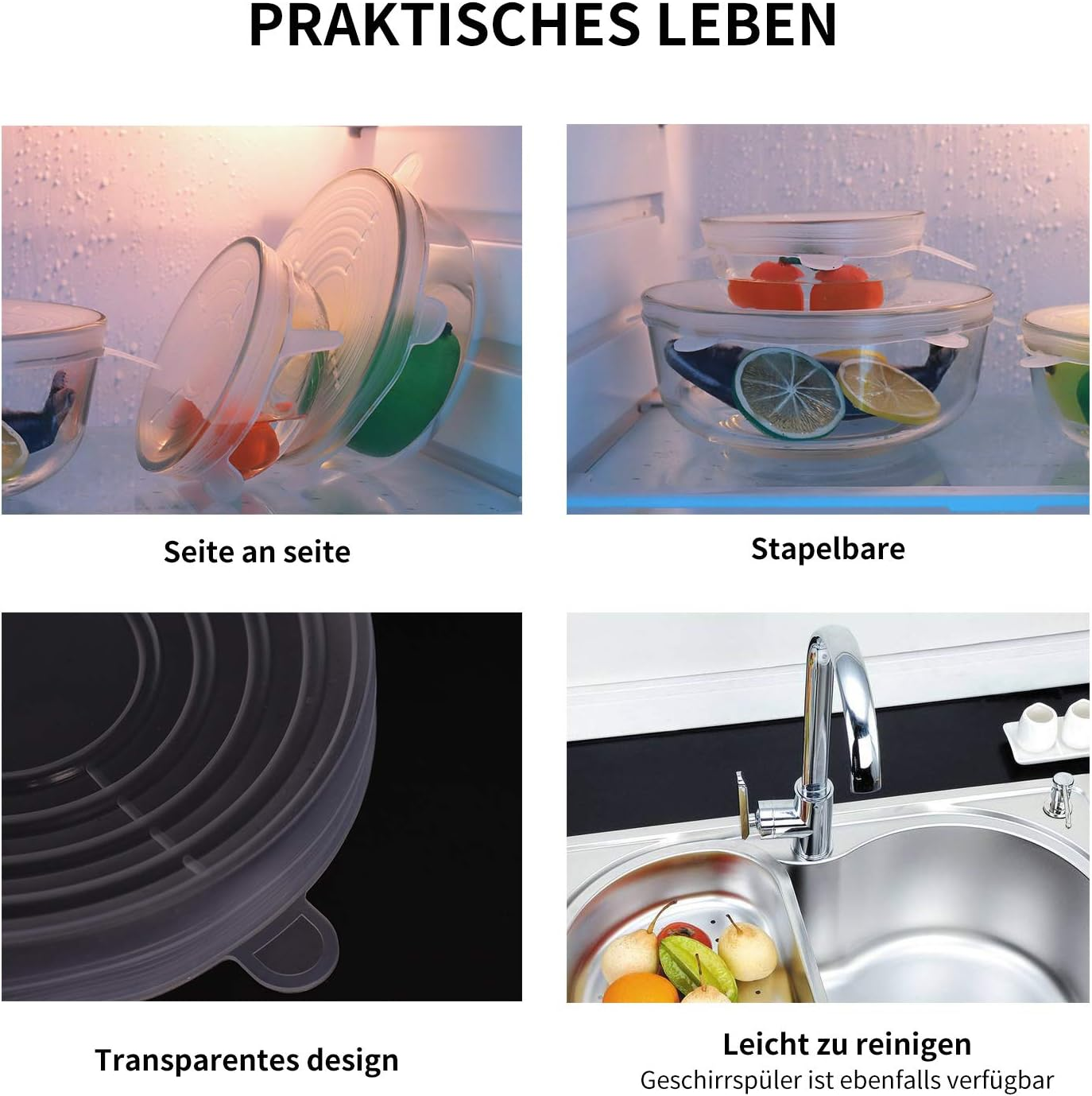 BEAUTLOHAS. Stretchy Silicone Lids, Pack of 12 Silicone Lids, Stretchy & Reusable in Various Sizes, Fresh Lid Stretch Lid for Bowls, Cups, Cans, Fruit (6 Rounds + 6 Square) image number 4