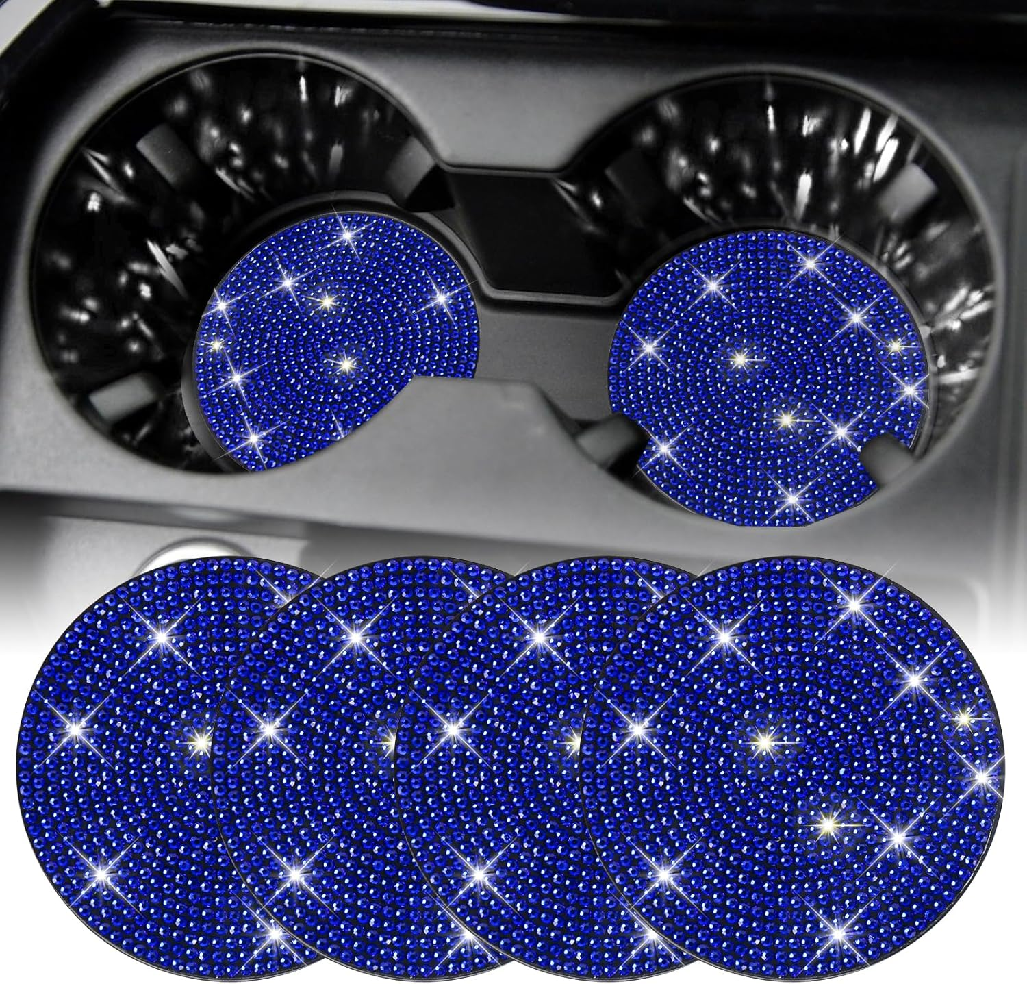 SINGARO Bling Cup Holder Coasters for Car, 2PCS Universal Non-Slip Cup Holder, Embedded Decorative Coasters, Shiny Crystal Car Interior Accessories Gifts for Women (Black)