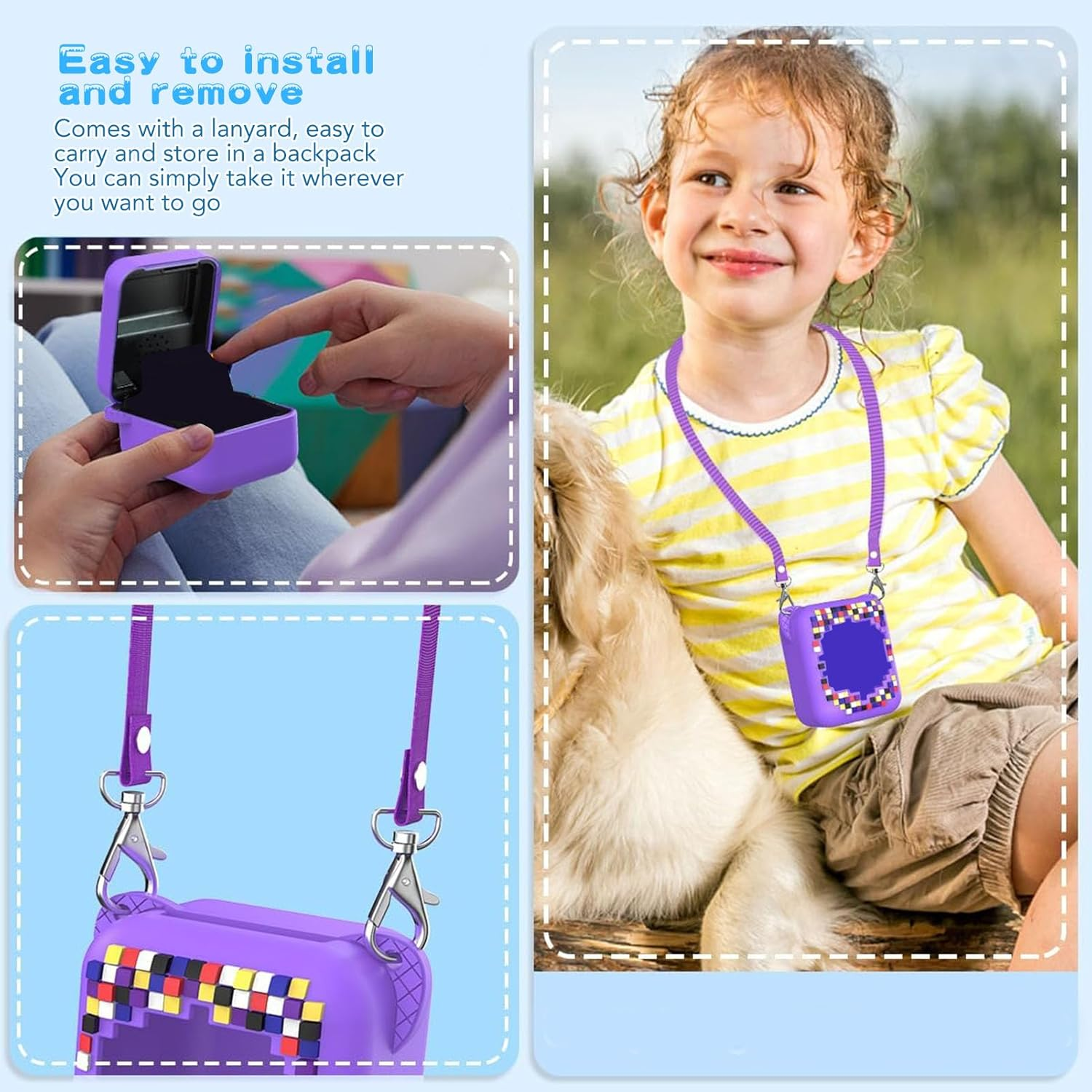 Silicone Cover Case with Lanyard for BITZEE Interactive Toy Digital Pet, Scratch Resistant Electronic Pets Travel Storage Bag. (Purple) image number 6