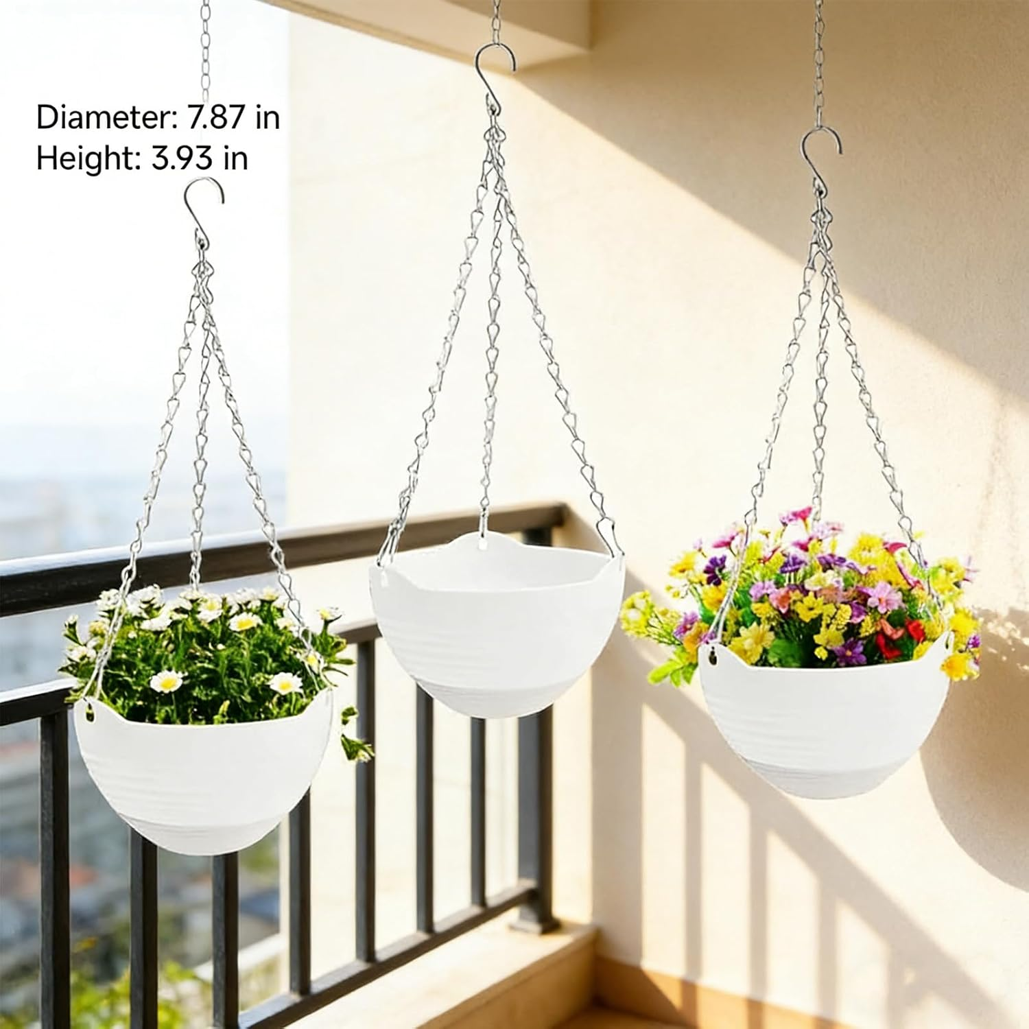 Hanging Planters 3 Pack, Self Watering Hanging Planters Indoor Flower Pots,With Water Reservoir & Drainage Hole Honeycomb Hanging Basket with Rustproof Chains for Indoor Outdoor image number 1
