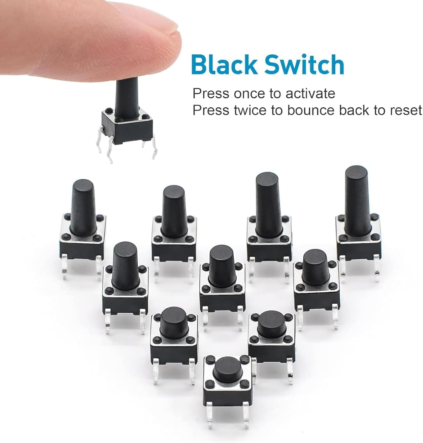 200 Pcs 10 Types Micro Momentary Tact Tactile Push Button Switch Assortment Kit 6 X 6 X 4.3/5/6/7/8/9/10/11/12/13Mm, Industrial Accessory Hardware Parts (Black) image number 4