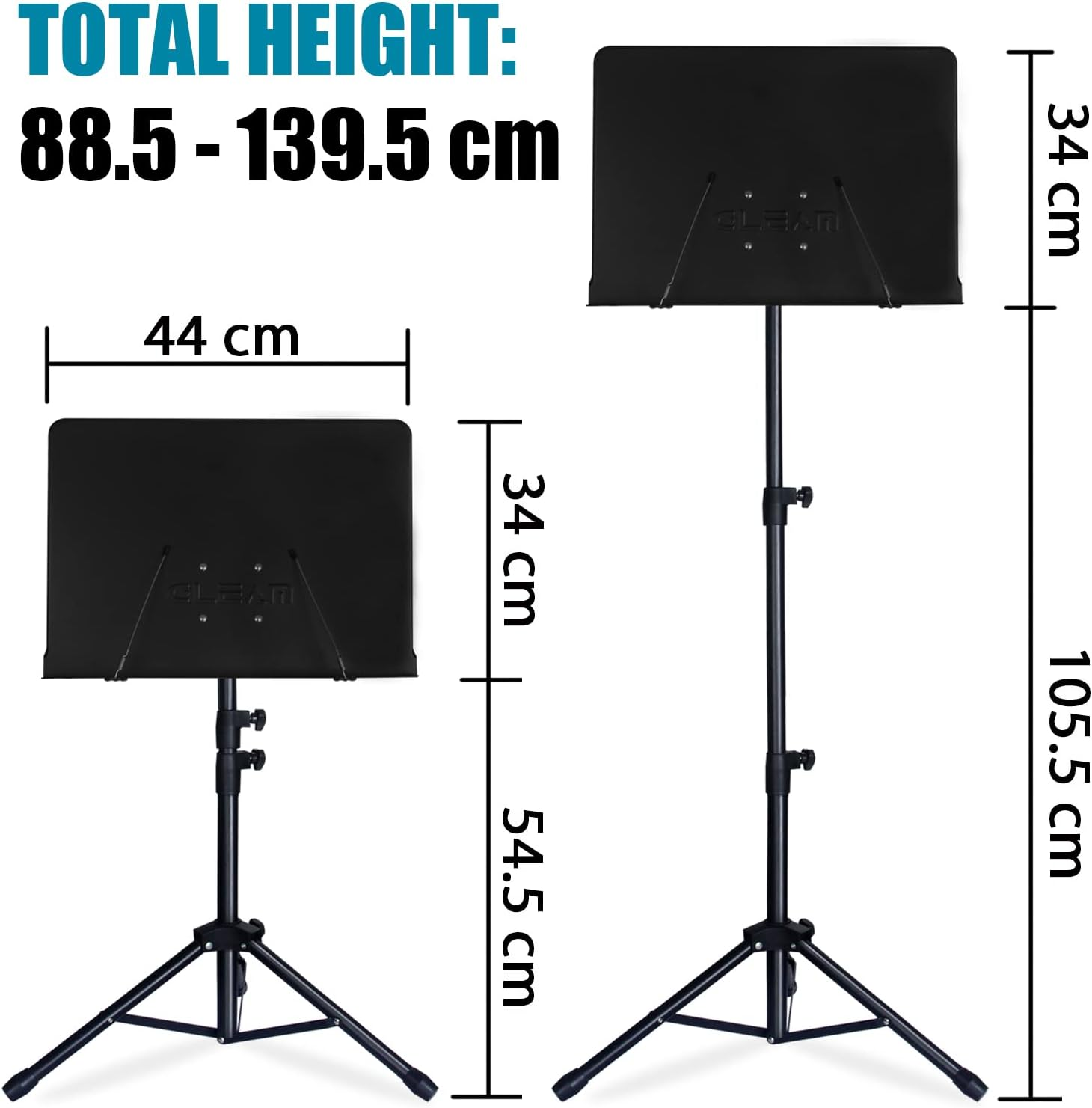 GLEAM Sheet Music Stand - 5 In1 Desktop Book Stand Metal with Carrying Bag Folder and Clamp image number 6