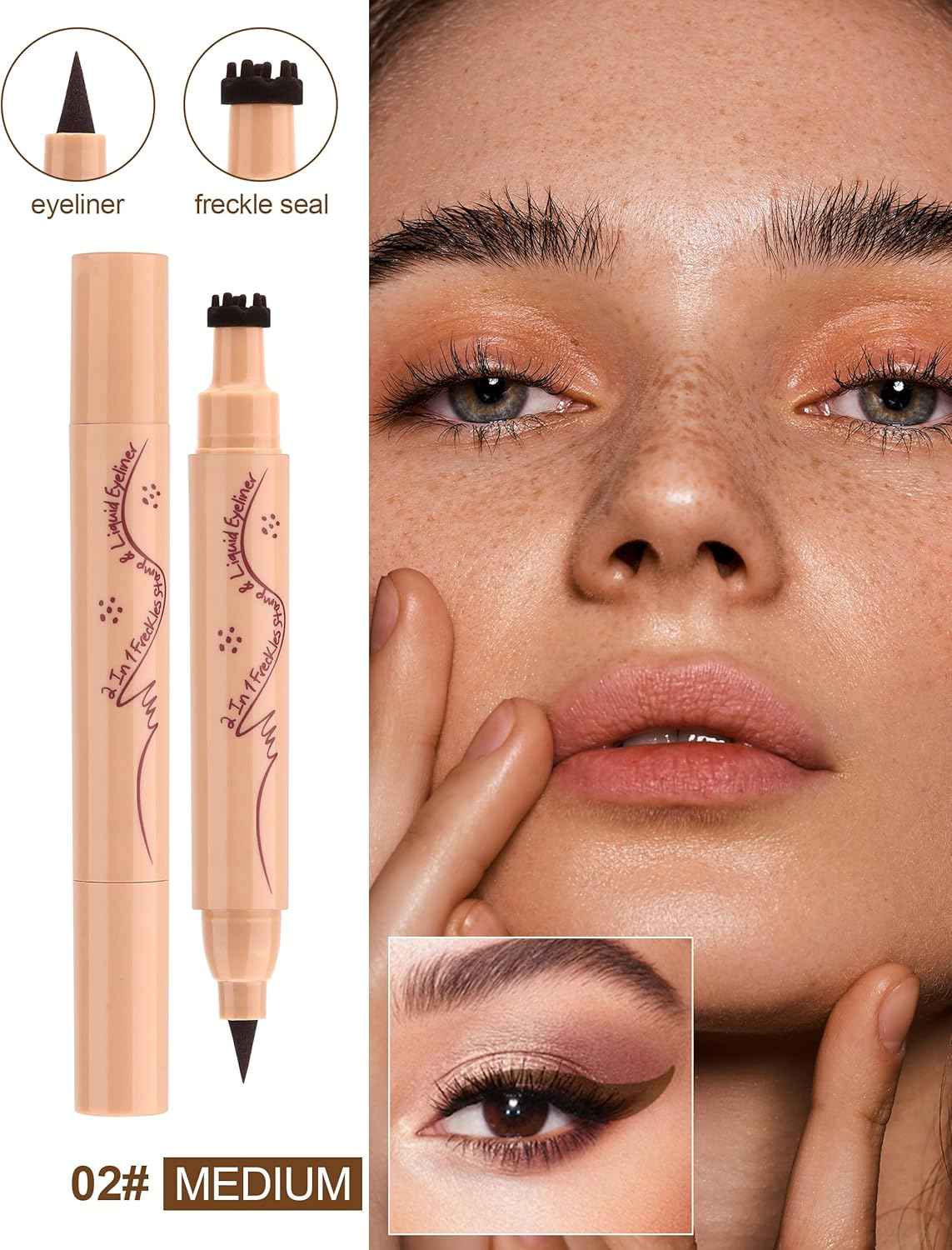 Erinde Eyeliner Freckle Pen, Natural 2 in 1 Liquid Freckle Stamp & Smudge-Proof Liquid Eyeliner, Long Lasting Waterproof Freckles Tattoo Marker, High Pigment Eye Liners #02 image number 5