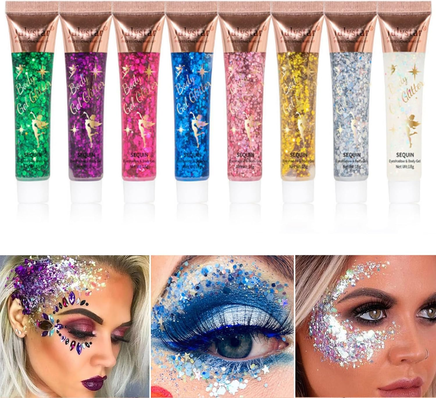 Fantasyday 8 Color Body Glitter,Face Glitter Gel,Hair Glitter,Self Adhesive Glitter Gel,Chunky Glitter Festival Accessories,Cosmetic Glitter Makeup image number 2