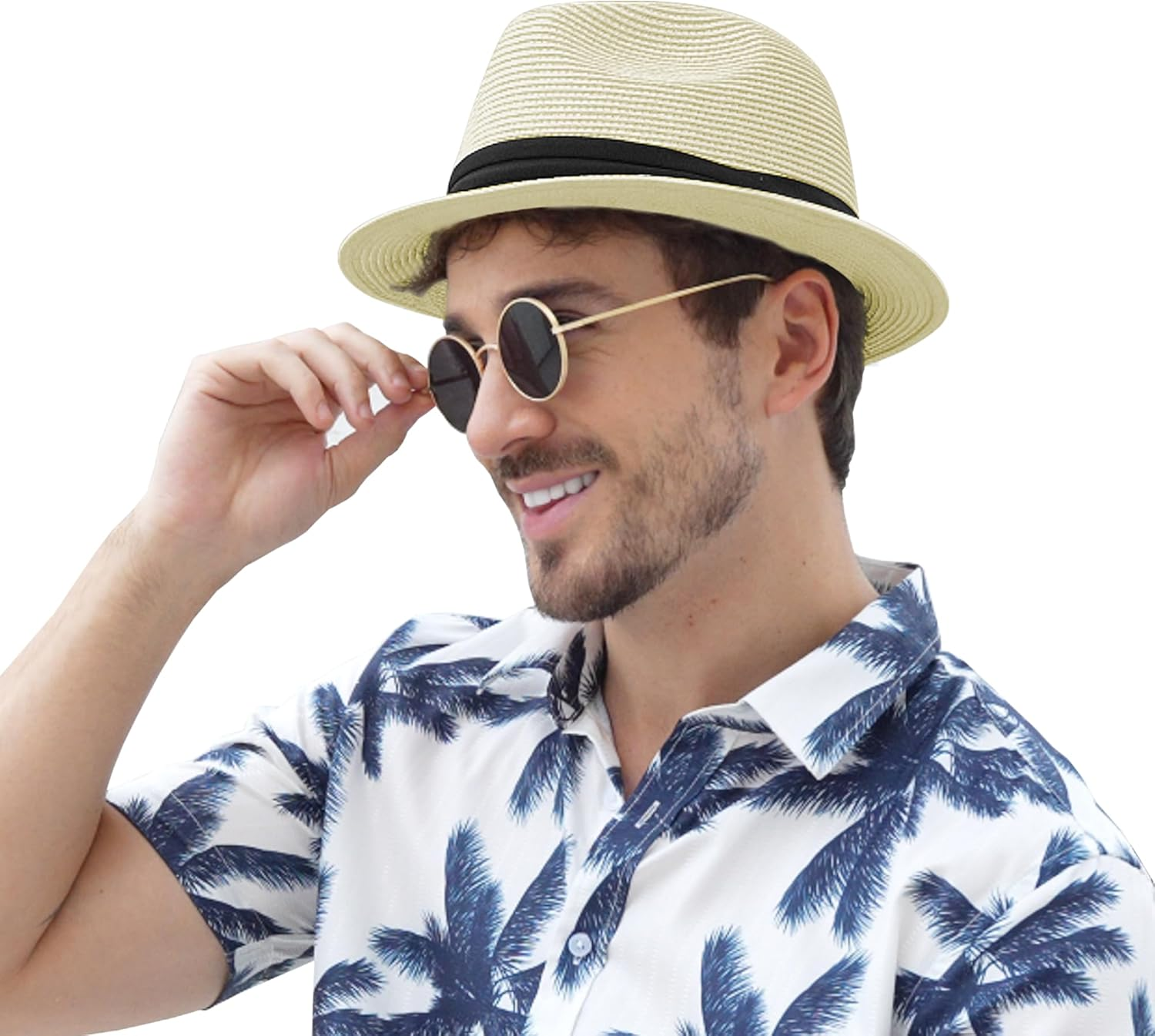 Panama Hat Straw Fedora Hat for Men Women Packable Short Brim UPF 50+ UV Sun Protection Summer Beach Hat