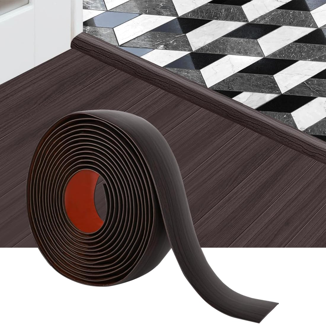 10 Ft Floor Transition Strip,Peel and Stick Floor Divider Strip,Self Adhesive Vinyl Floor Transition Strip,Floor Flat Divider Strip for Joining Floor Gaps,Threshold Cover (Black Walnut)