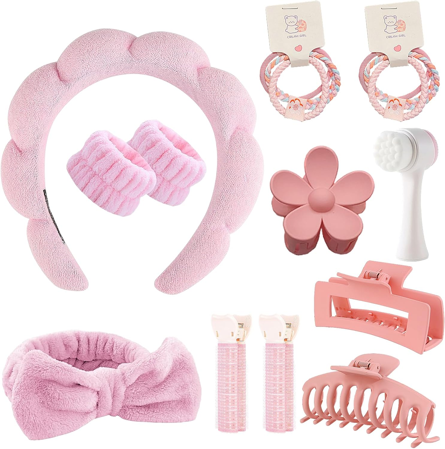 Whaleo 16 Piece Hair Band Cosmetic Wrist Wash Band Makeup Hairband Skincare Set Cosmetic Headband Spa Headband Yoga Sports Shower Haircare Set image number 2