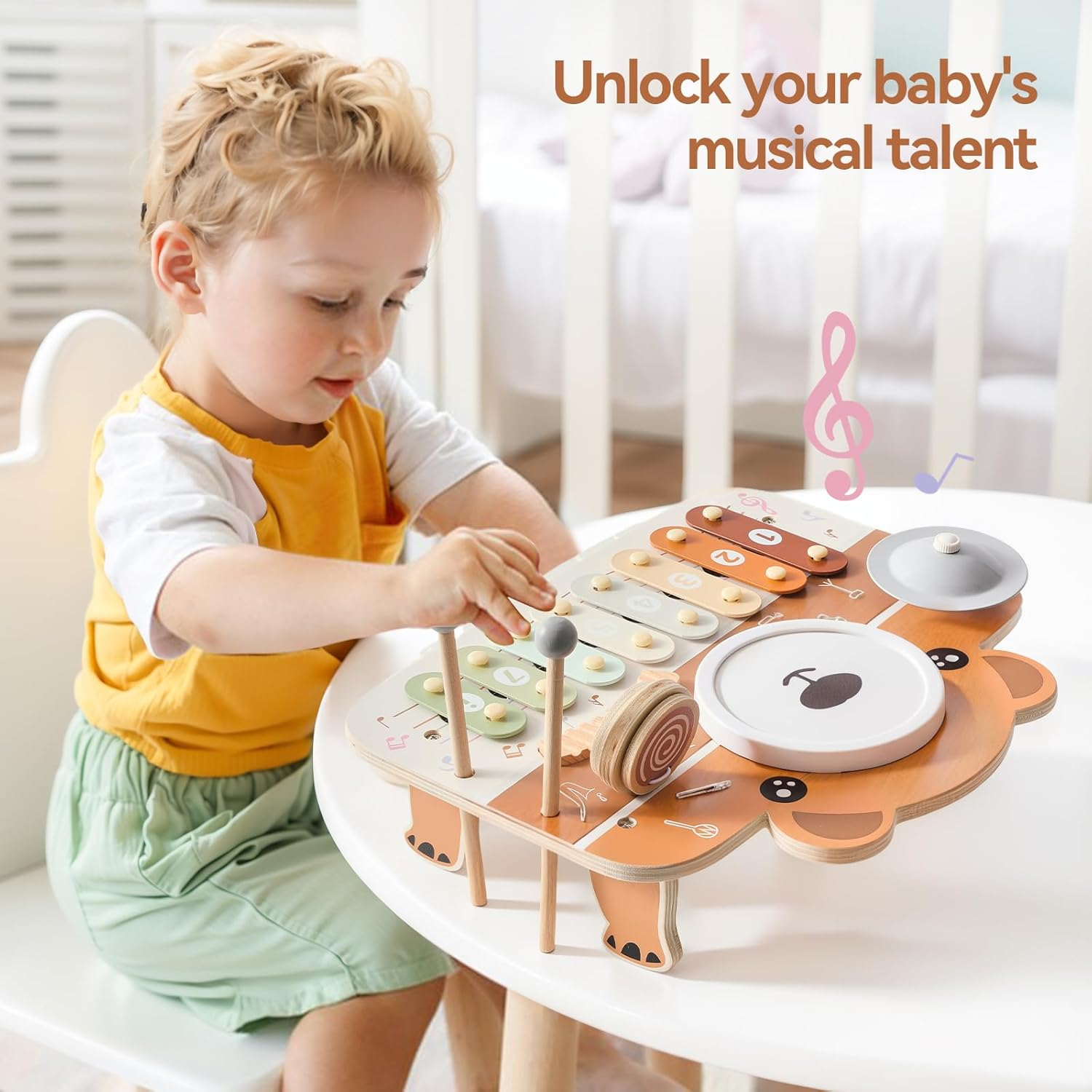 Wooden Musical Instruments for Toddlers 1-3, Percussion Instruments for Kids Baby Drum Set Xylophone, Montessori Educational Musical Toys, Gifts for Girls Boys image number 5