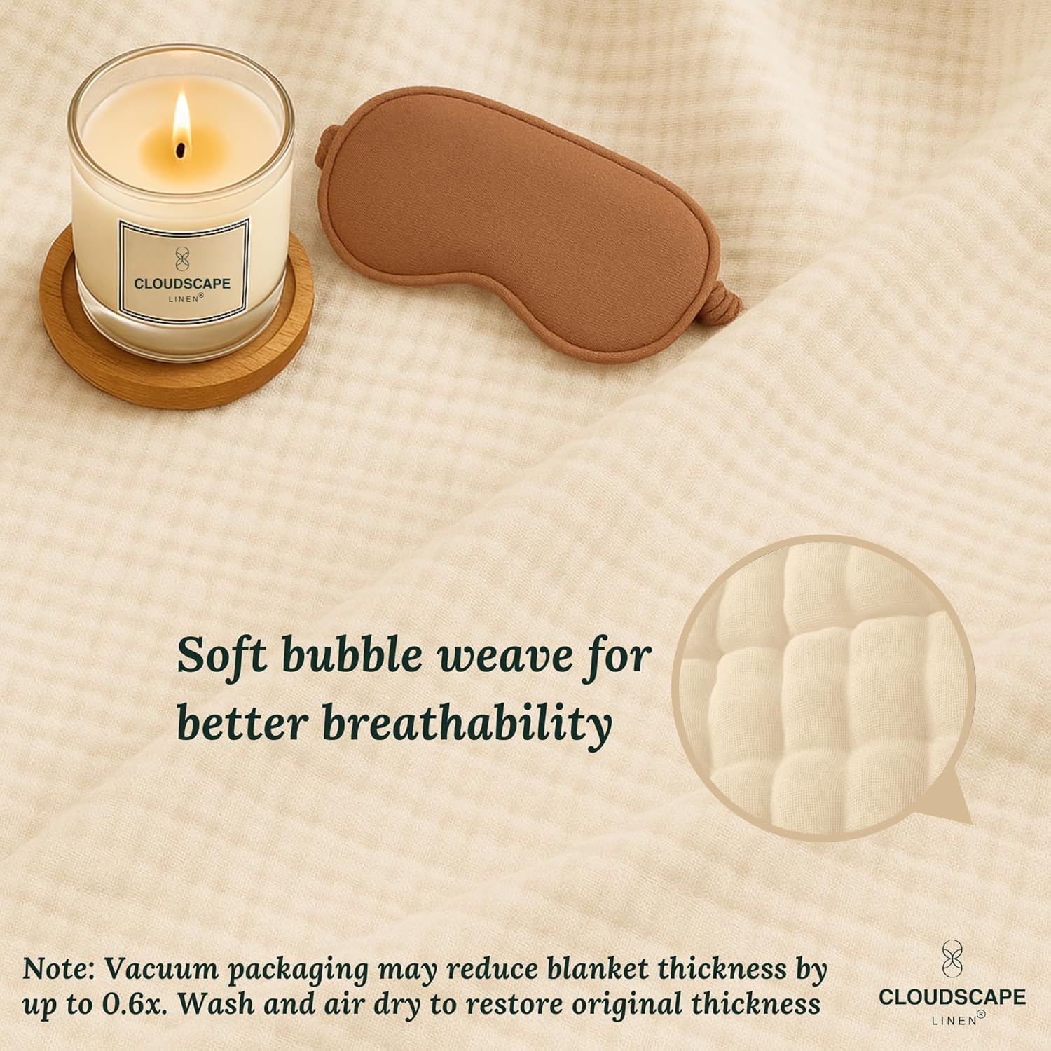 CLOUDSCAPE LINEN Luxury 100% Cotton Muslin Blanket King Size, 4 Layer Oversized 92X108 Fit Upto Calking Bed, Layering Winter Blankets for Bed, Soft Cotton Gauze Quilt, All Season Ivory Bedding image number 5