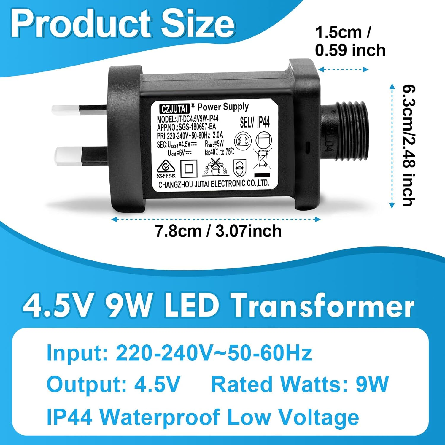 4.5V 9W Premieradapter Power Supply for CZJUTAI JT-DC4.5V9W-IP44 Christmas Lighting [A290] image number 4