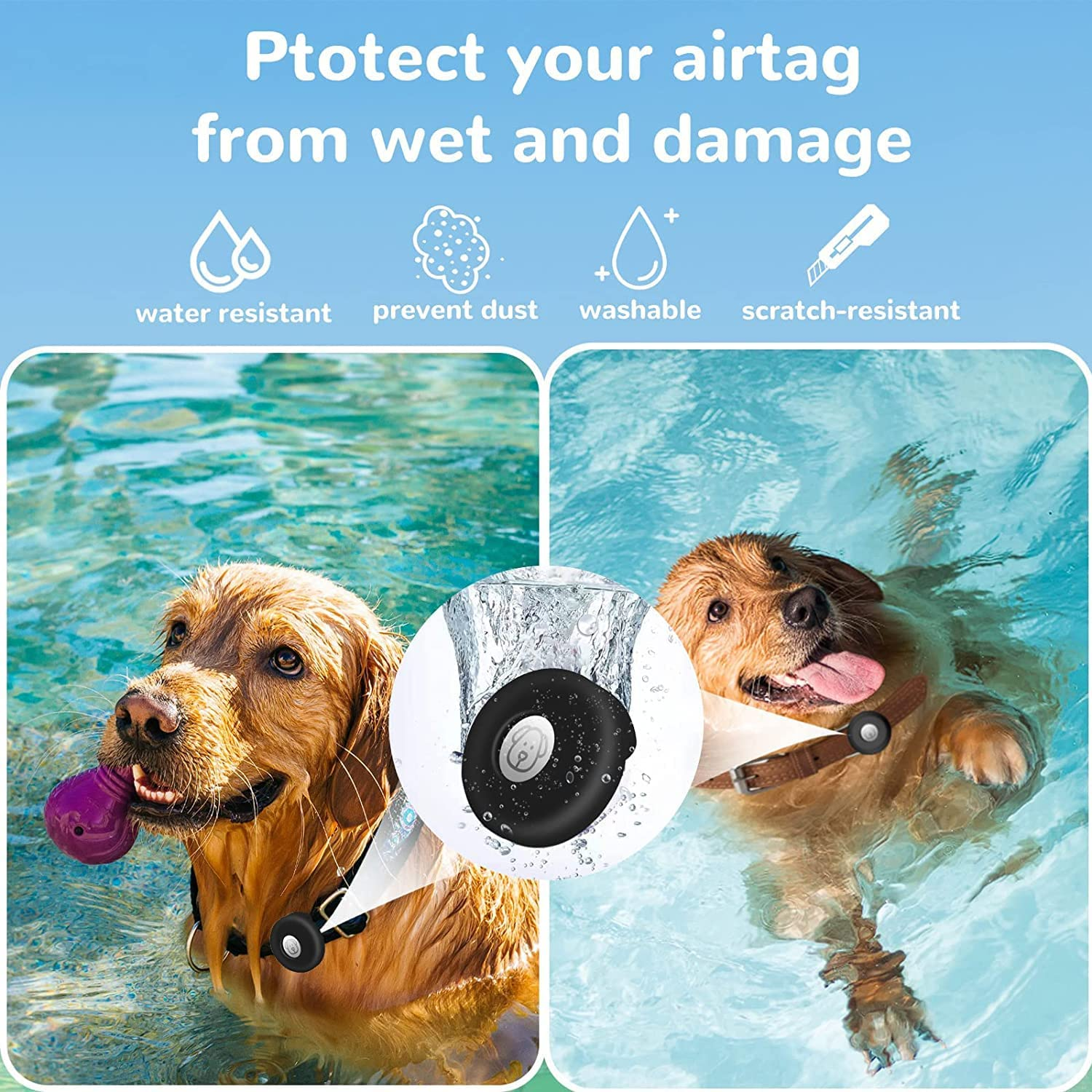 Aircawin Airtag Dog Collar Holder Case(2 Pack),Silicone Pet Collar Case Mount for Apple Airtags,Durable Anti-Lost Air Tag Case Holder Cove for Cat Dog Collars Charms & Backpack Accessories-Black&Blue