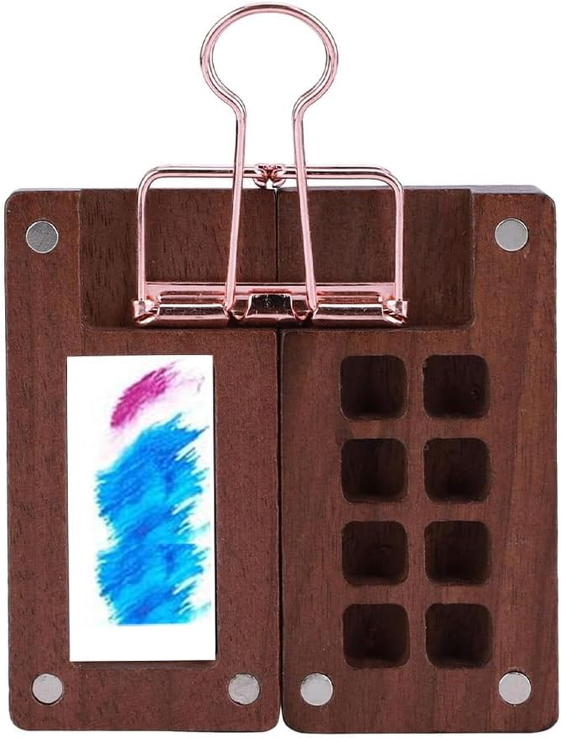 8 Grid Mini Portable Watercolor Palette with Clip, Wooden Mini Paint Palette Artist Palette Sketchbook Palette 2.4Inches image number 6