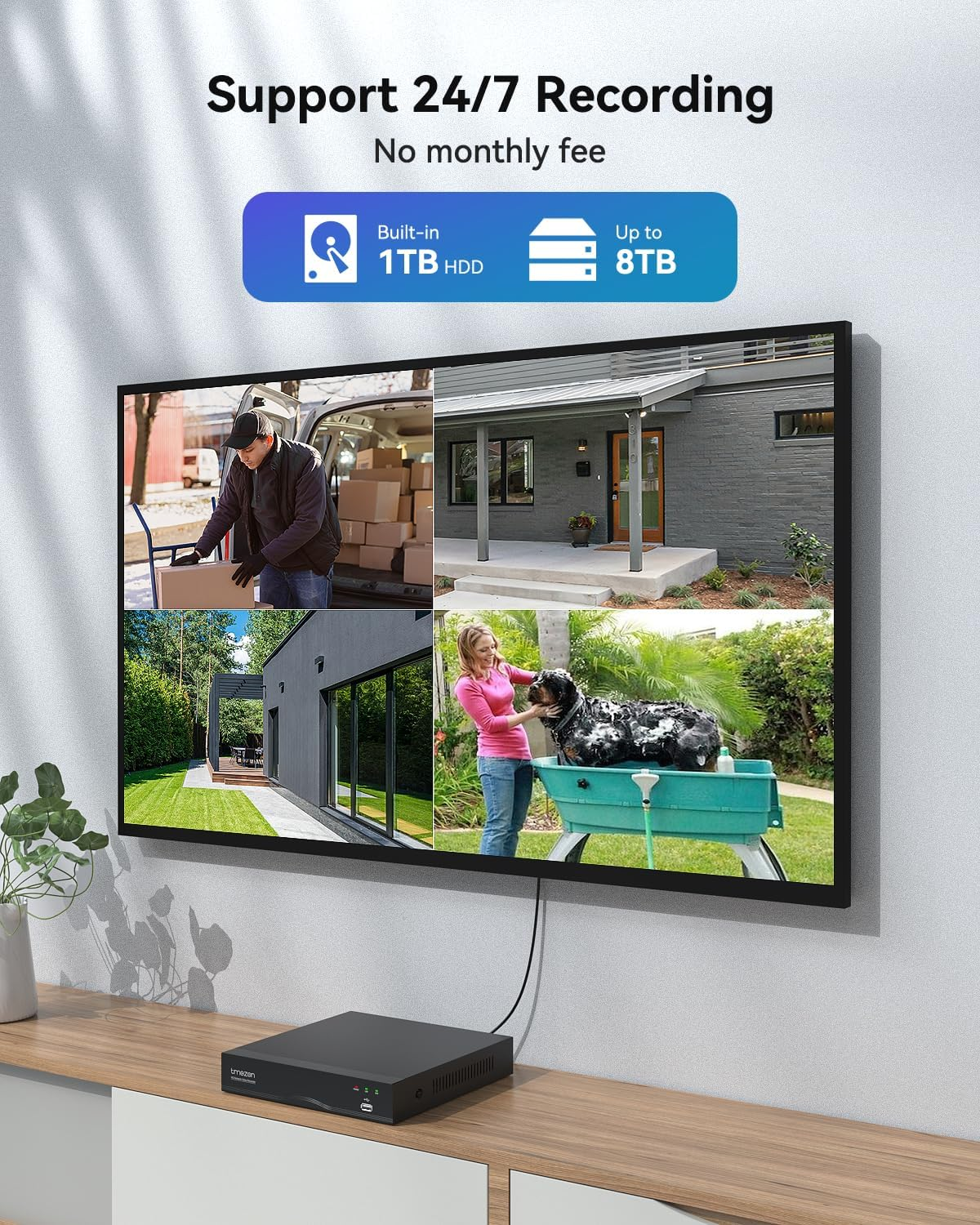 TMEZON Smart 4K 16CH Home Security Camera System, 4Pcs Wired 5MP Poe IP Cameras Outdoor with Person Vehicle Detection, 4K 16CH NVR with 1TB HDD for 24-7 Recording, ZR08PA AU+1TB (ZR08PA) image number 3