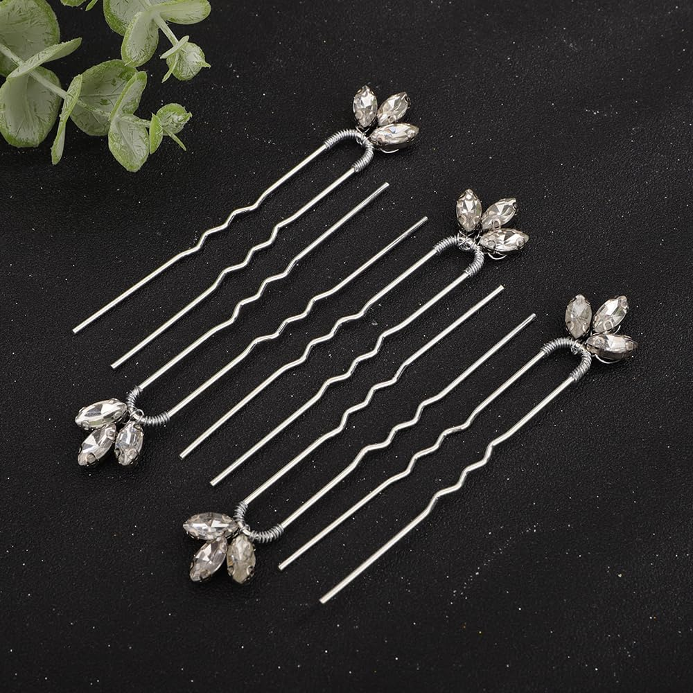 Teyglen 5Pcs Rhinestone Hair Piece - Sparkly Crystal Hair Clips Pins for Bride, Women, Girls, Party, Prom (Silver, Blue, Red, Green) image number 1