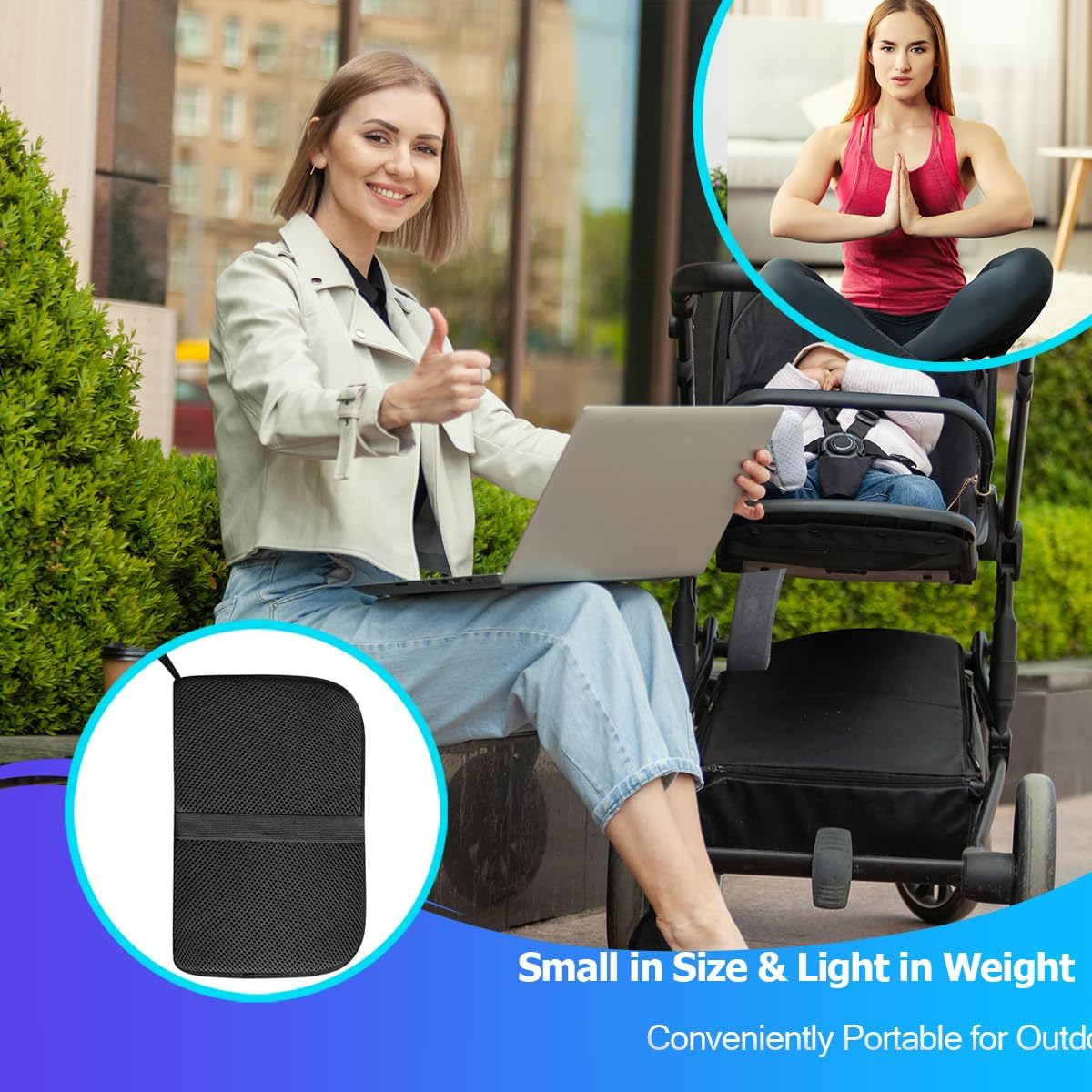 Small Foldable Seat Cushion 1.15-Inch Thick, Portable Gel Seat Cushion for Pressure Relief, Light Portable Seat Cushion for Travel Seat Cushion, Foldable for Easier Storage (Black) image number 1