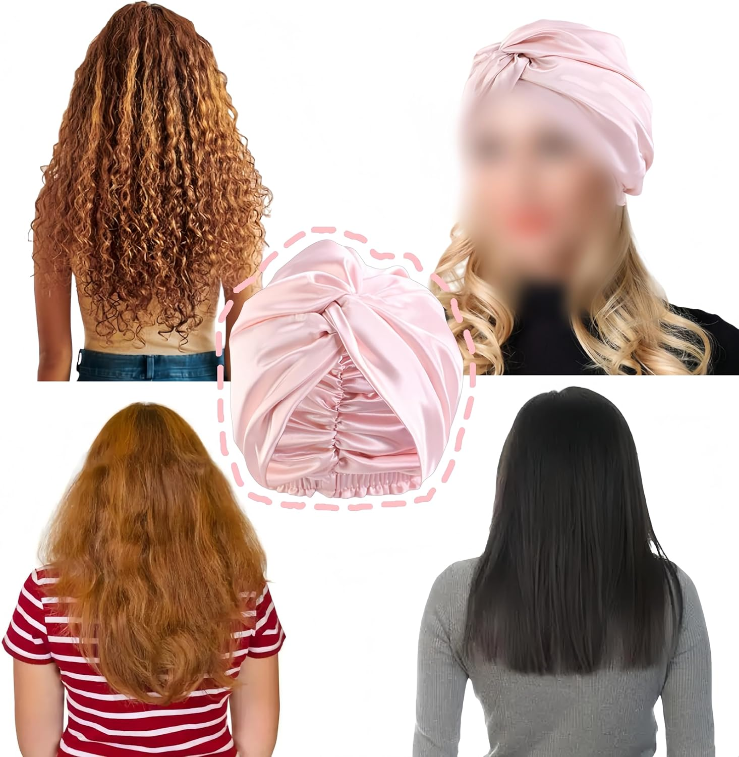 Aknebriax 2Pcs Silk-Like Double Nightcap Silk Hair Bonnet,Lined Satin Hair Bonnet for Sleeping for Women Curly Natural Hair(Champagne, Pink) image number 3