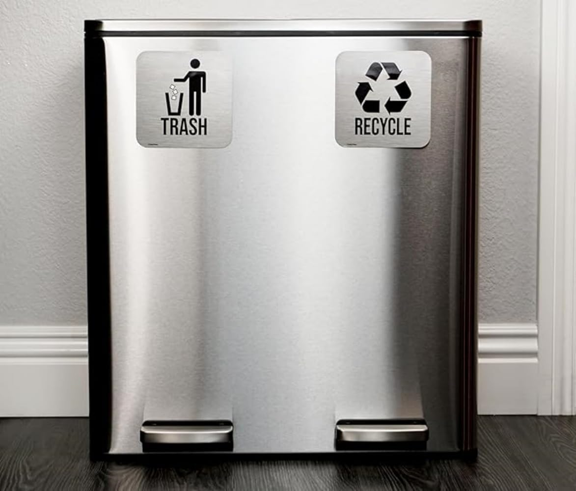 Recycle and Trash Sticker for Kitchen Trash Cans and Recycling Bins, Indoor Trash and Recycle Combo for Garbage Can Logo Symbol, 2 Sticker 5 Inch Outdoor Waste Bin image number 4