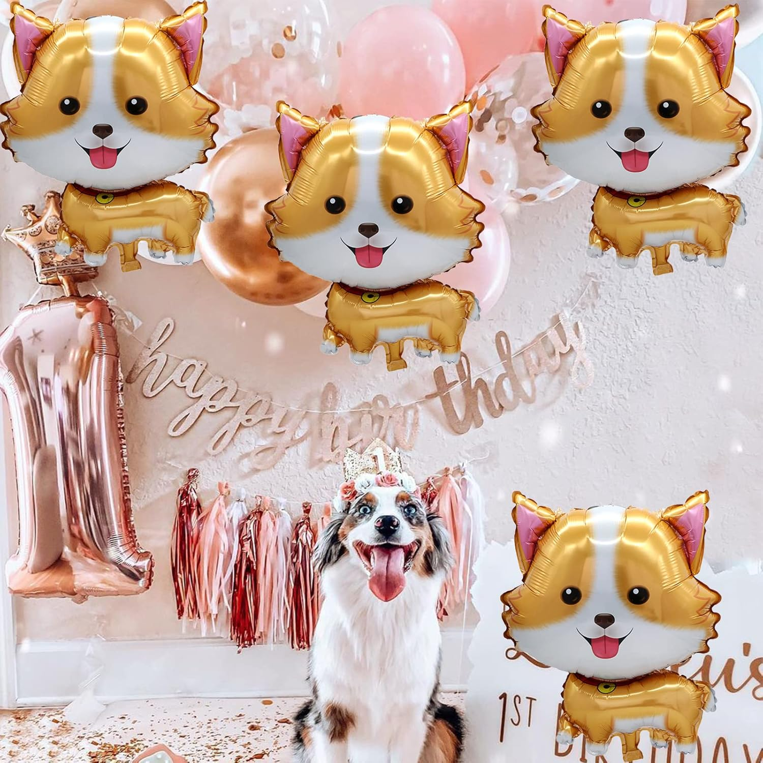 5Pcs Pet Dog Balloons Cute Corgi Foil Mylar Balloons for Birthday Baby Shower Lets Pawty Themed Pet Party Decoration Supplies image number 5