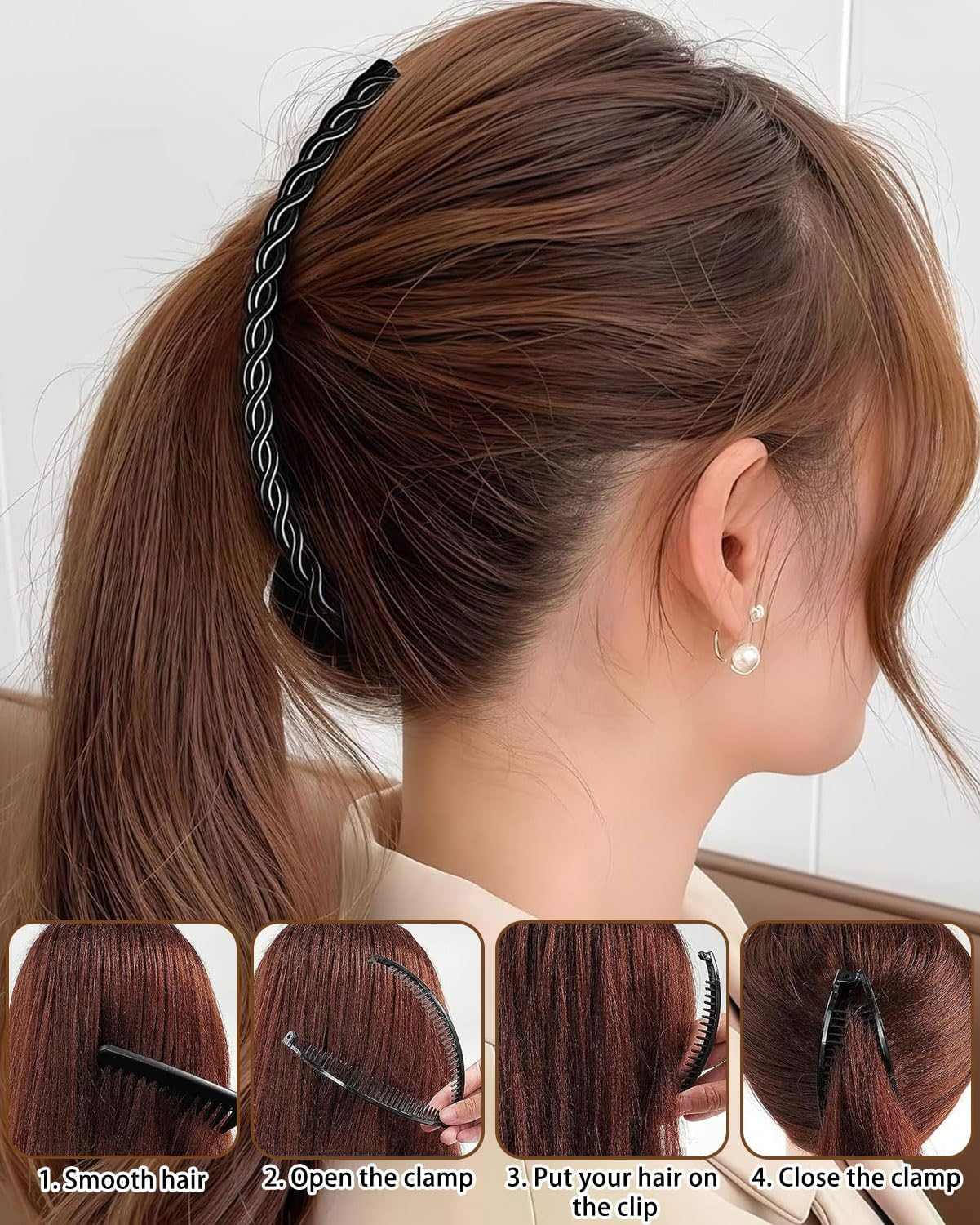 BPTRKOM Set of 2 Banana Clip Hair Clips for Women - Invisible Hair Clip for Long Hair with Extra Hold - Hair Accessories Clips in Black Brown - Skin-Friendly Plastic for Everyday and Evening Look image number 2