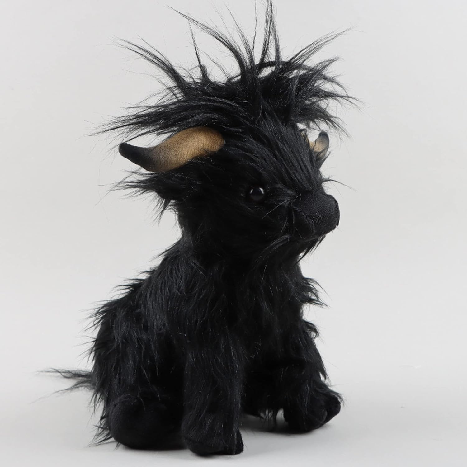 9.8Inch Highland Cow Stuffed Animal Realistic Cow Plush Toy Cuddly Simulation Highland Cattle Plushie Doll Farm Home Decor for Adults Kids(Black) image number 3