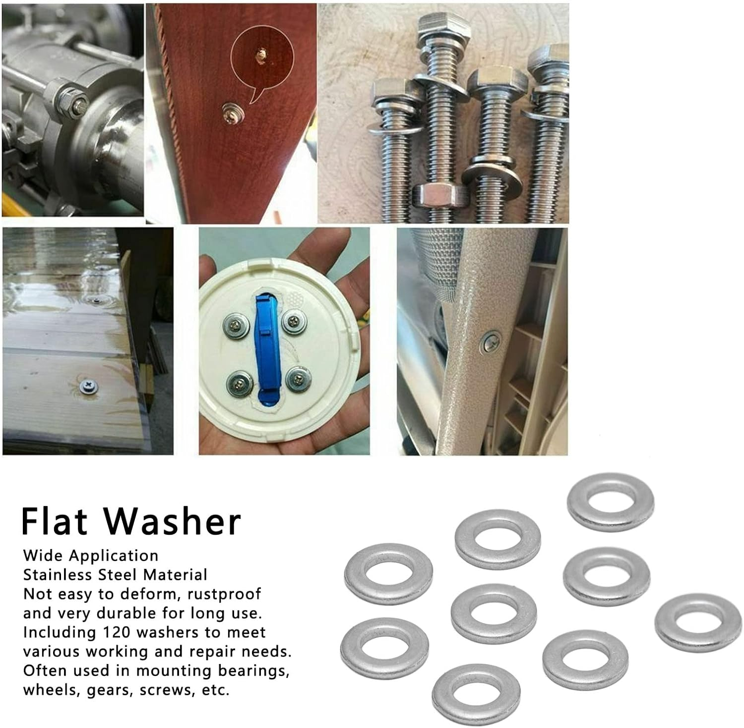 ANKROYU 120Pcs Flat Washer, Stainless Steel Flat Stainless Steel 4Mm ID 7Mm OD Accessory Set Kit, Hardware Washer, Washer Kit for Maintenance (4807-0407-1000) image number 4