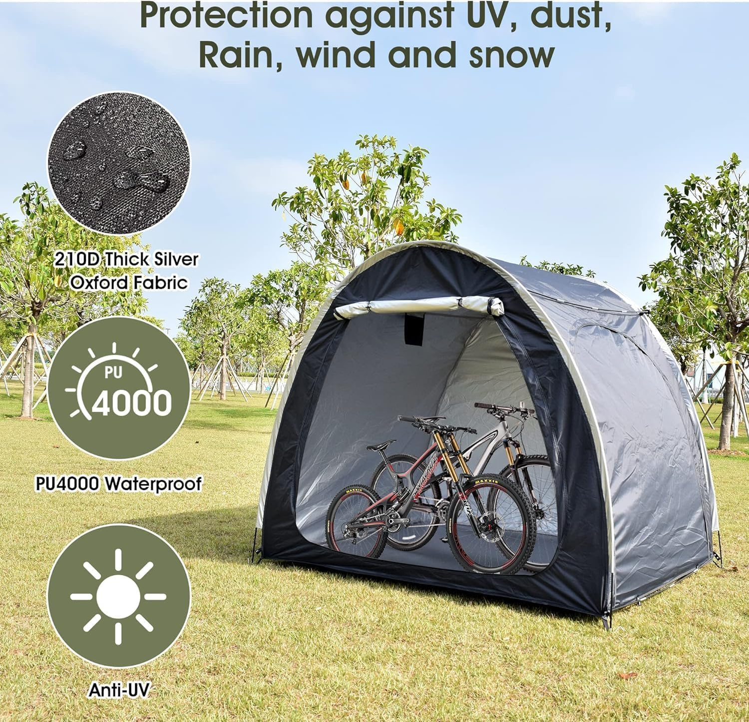 Bike Cover Tent, Bicycle Storage Shed, Outdoor Waterproof Bike Storage Tent Cover, Heavy Duty Aluminum Alloy Bracket Thicken Two Doors Tent for outside Outdoor Bicycle Sundries Storage image number 6