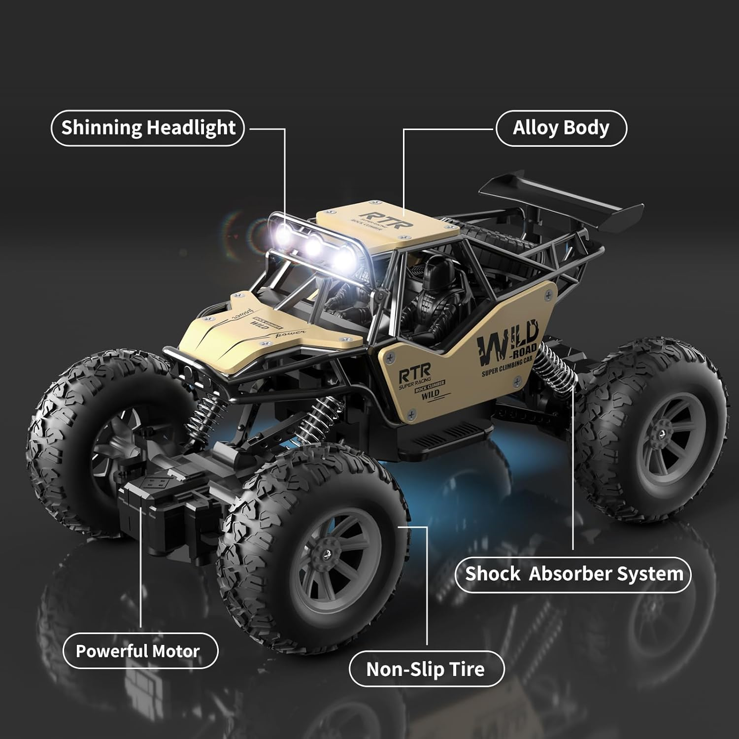 Remote Control Car for Kids,1:20 Scale RC Monster Trucks,Metal Shell 4WD LED Headlight RC Off-Road Vehicle for All Terrain Rock Climb Car for Kids Boys Toys (Gold)
