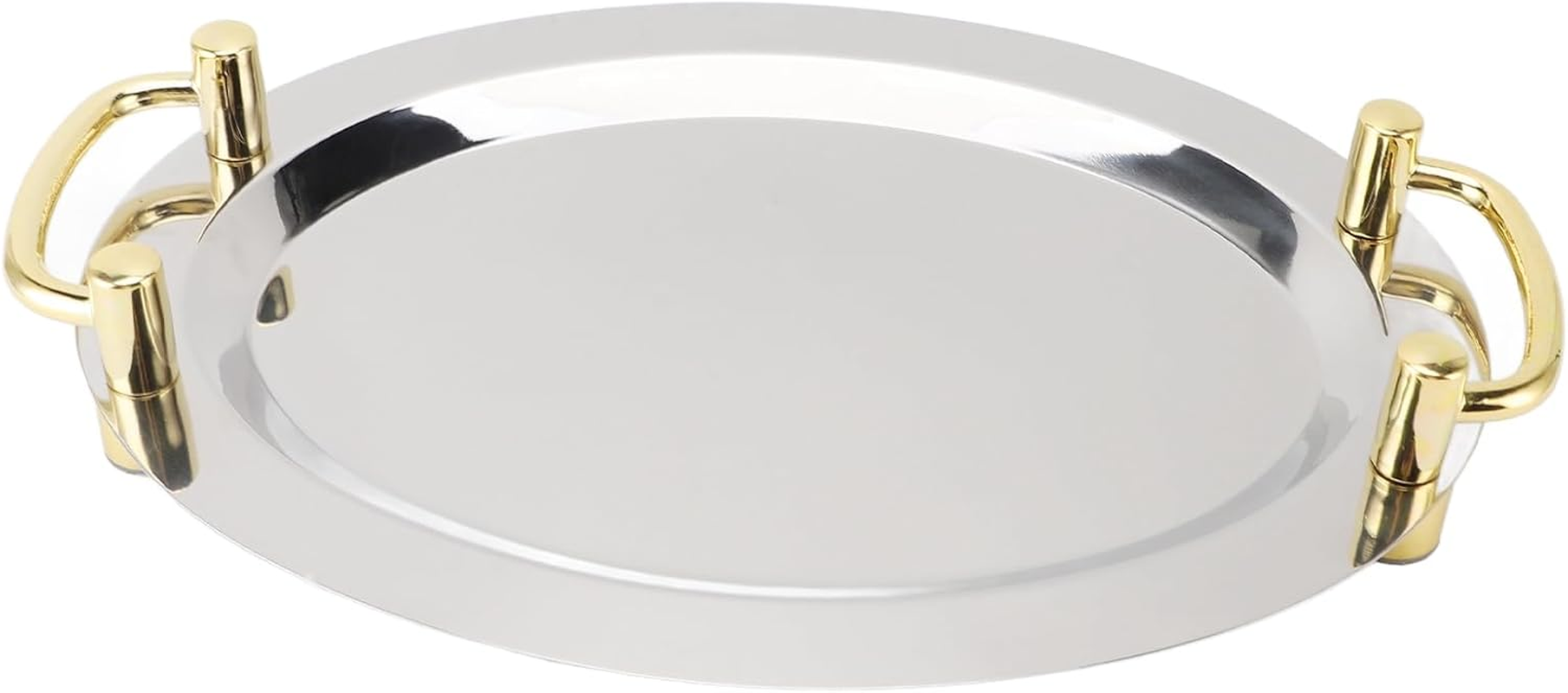 Stainless Steel Tray with Handle, Tea Drink Platter Platter, Service Tray, Decorative Serving Platter for Dessert, Fruit, Snack, Cafe, Banquet, Party (Rectangle Shape with Gold image number 6