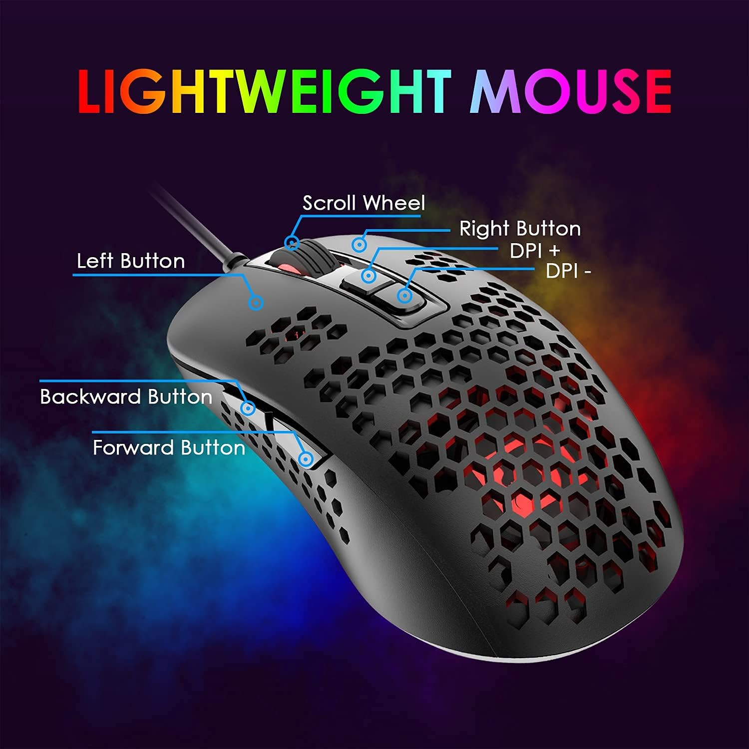 MAGIC-REFINER RK61 60% Gaming Keyboard and Mouse,Rainbow LED Backlit Gaming Keyboard with Wired Mini Portable 2400 DPI Ultralight Gaming Honeycomb Shell Mouse,Mouse Pad for Windows PC Gamers(Black) image number 4