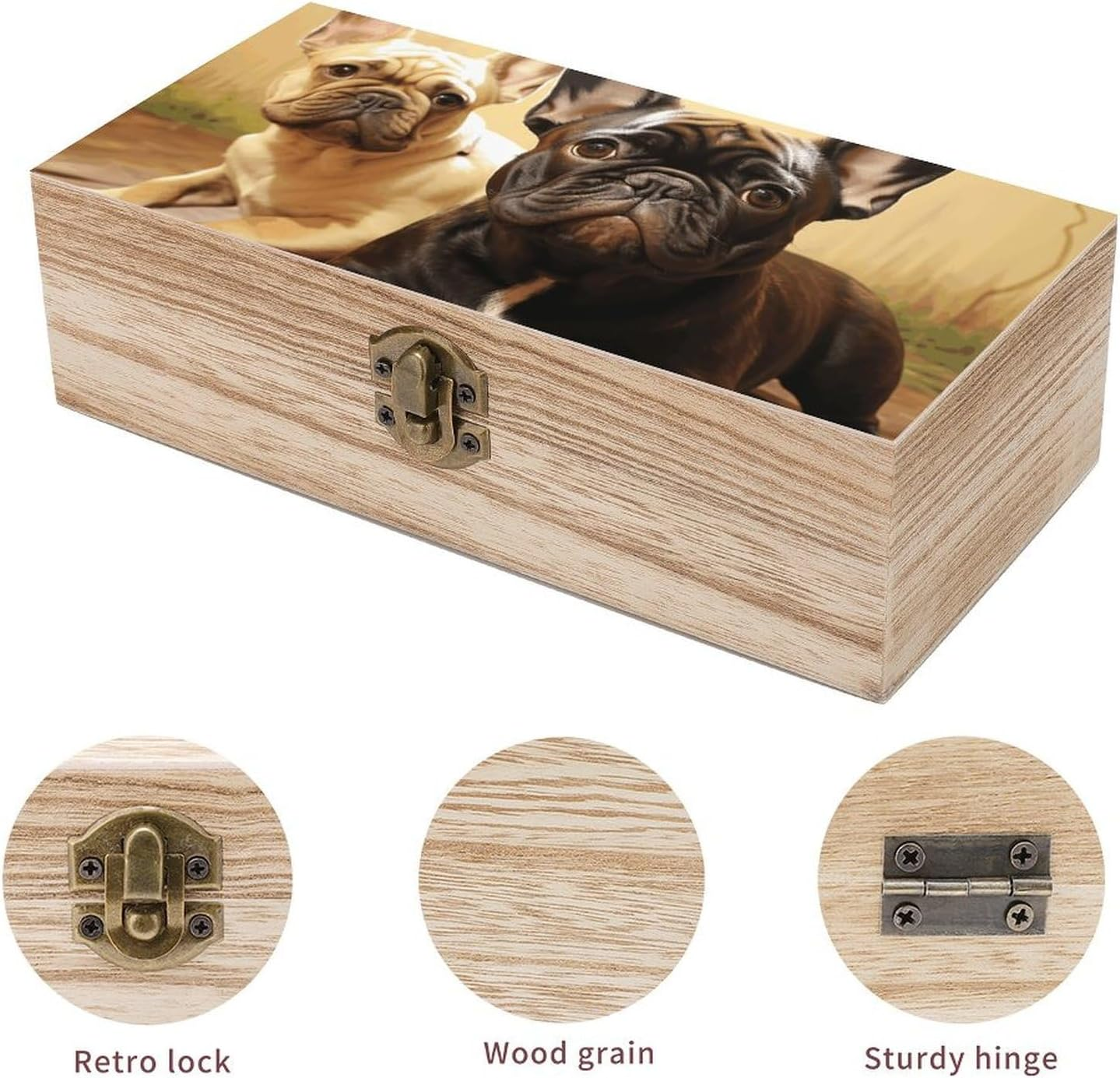 Cute Bulldog Wooden Box Wood Wedding Keepsake Boxes with Lids Small Decorative Boxes Lightweight Wooden Memory Storage Box for Crafts Keepsakes Jewelry Photo Letter Storage image number 1
