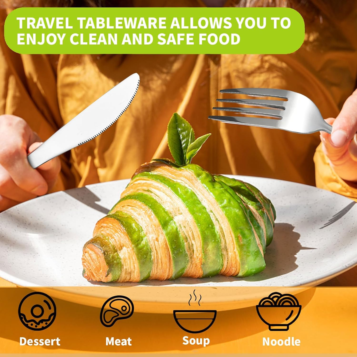 Rhoyee 3PCS Portable Stainless Steel Cutlery Set with Case &ndash; Reusable Silverware for Work, School, Travel &ndash; Fork, Spoon & Knife for Adults & Students image number 5