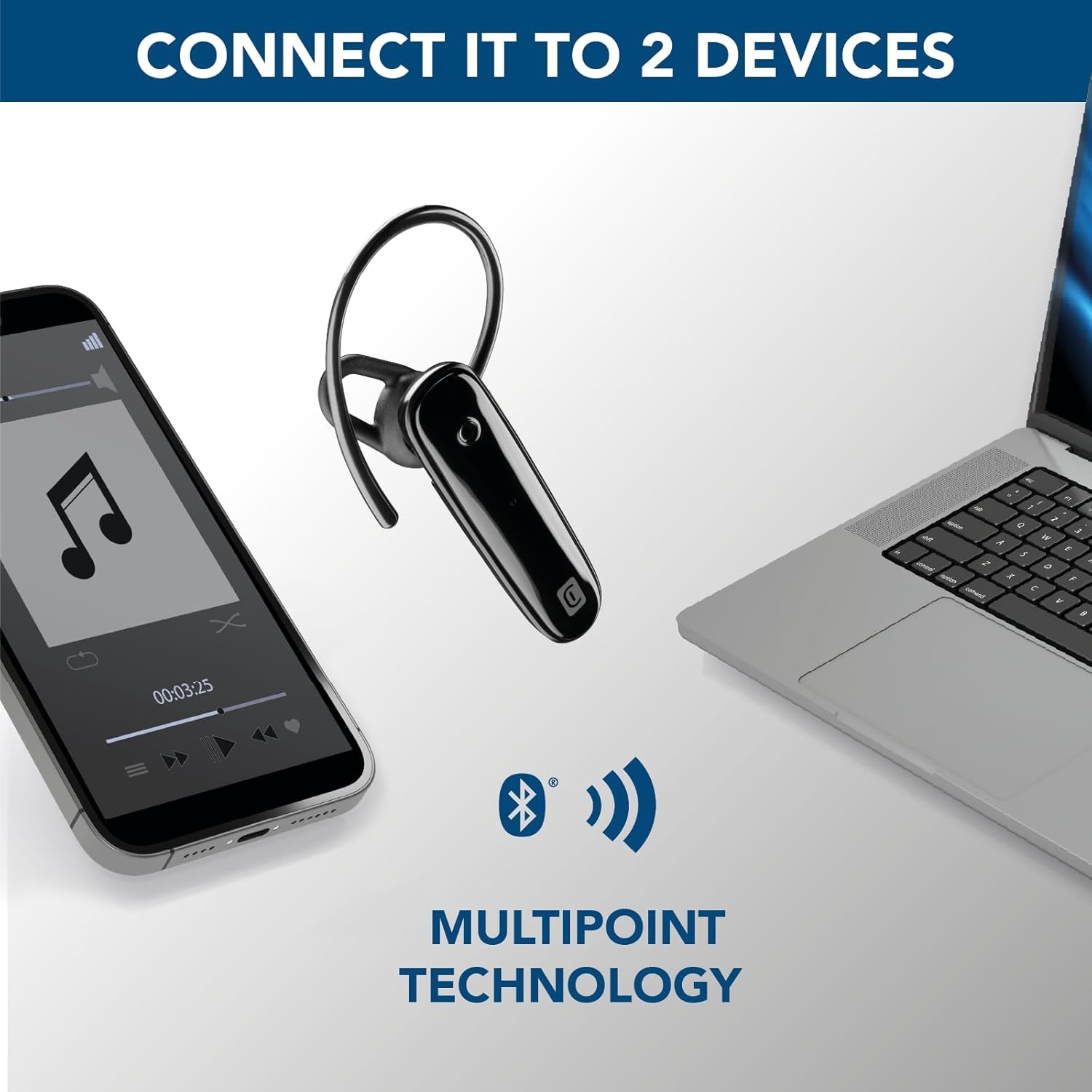 Cellularline | Score | Ergonomic Mono Bluetooth&reg; Headset with Detachable Headband - Playtime: 4 Hours - Black image number 4