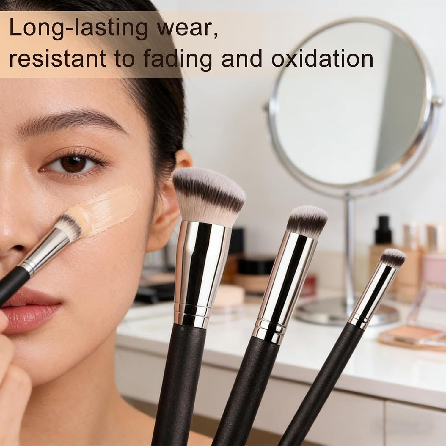 3Pcs Foundation Concealer Brush Slanted Foundation Brush for Liquid Makeup Angled Cream Foundation and under Eye Concealer Brush Set for Blending Cream Powder Buffing Stippling Face Makeup image number 2