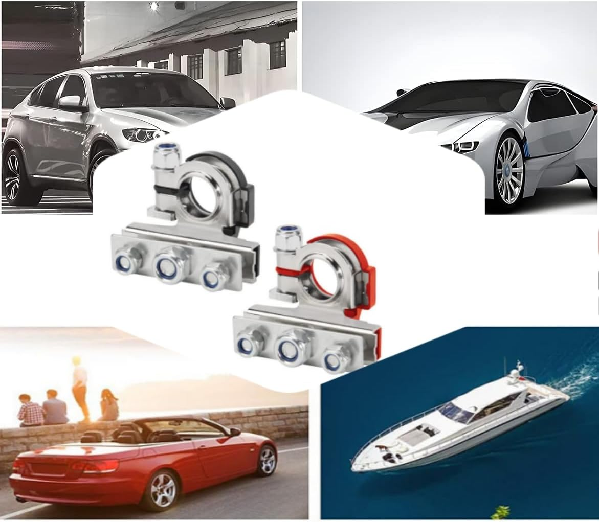 Naisfei 2 Pcs Battery Terminal Clamp Connectors, Automotive 3 Way Battery Wire Cable Connector Kit, Positive and Negative Quick Release Disconnect for Car Boat Van