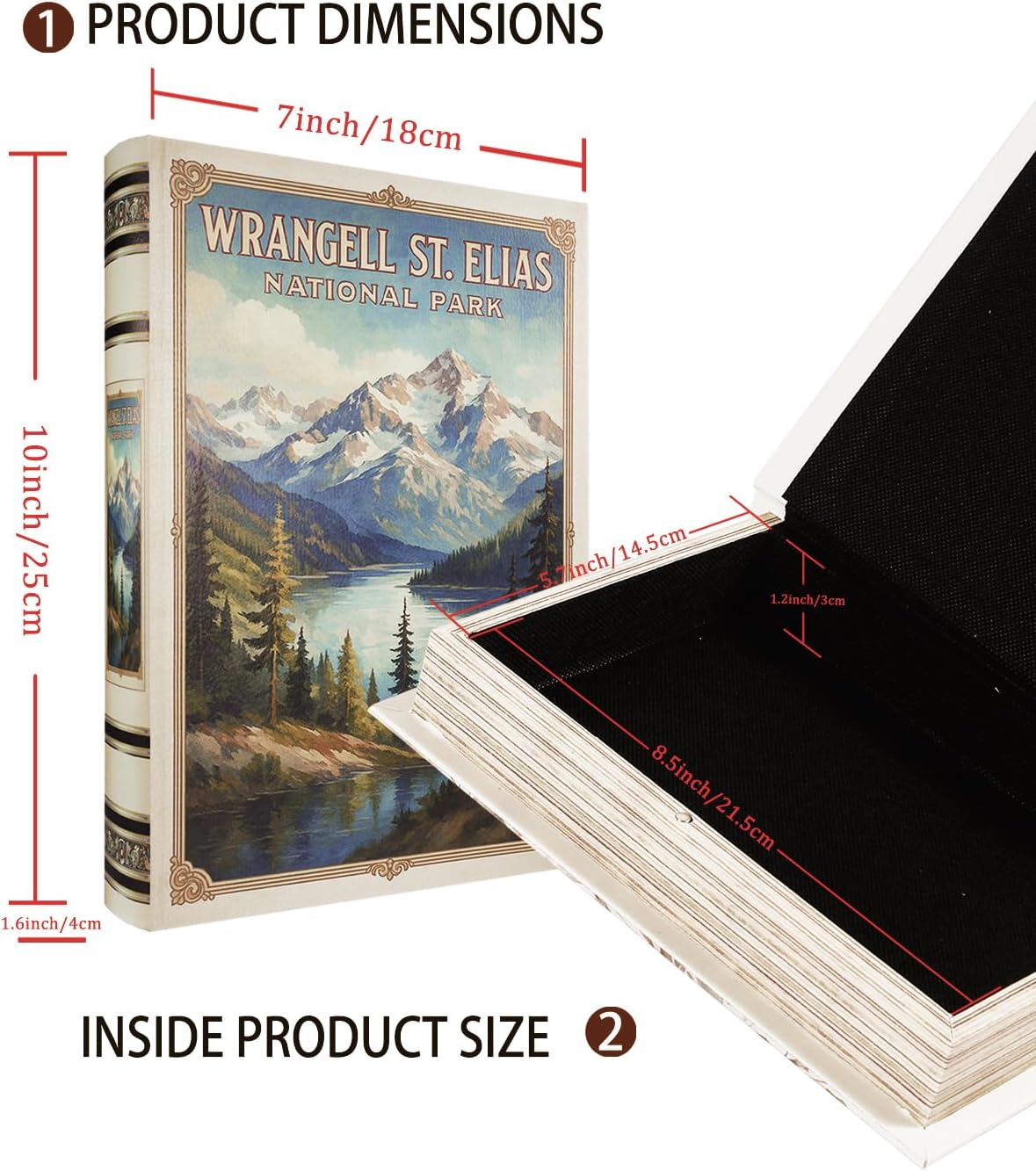 Decorative Wooden Book Box - Vintage Faux Book Boxes with National Park Design, Secret Storage with Magnetic Closure, Leather Cover, Perfect for Home Office Bookshelf (1 X Wrangell St. Elias) image number 2