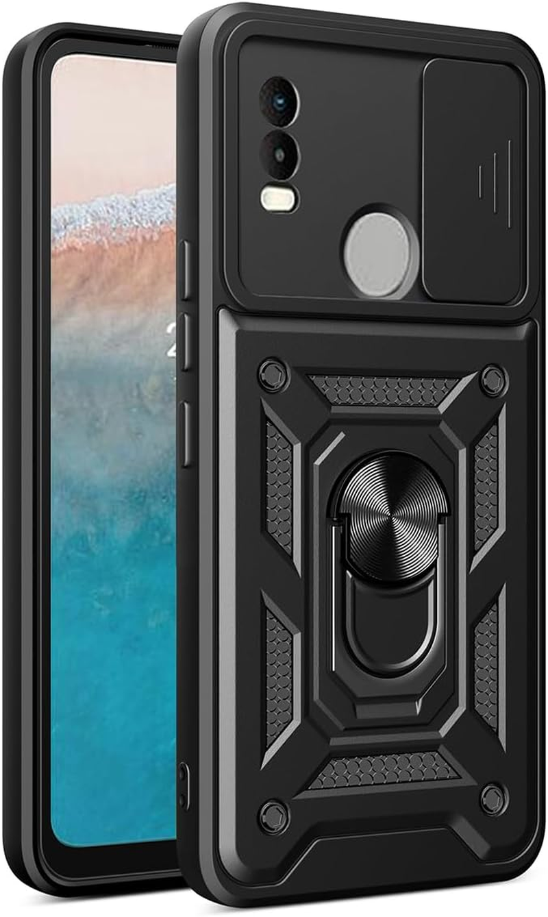 YSONCHAN Case for Nokia C21 Plus, Protective Case with Shockproof Lens Cover, Bumper Mobile Phone Case with Magnetic Ring and Rotating Stand, Robust Case, Red