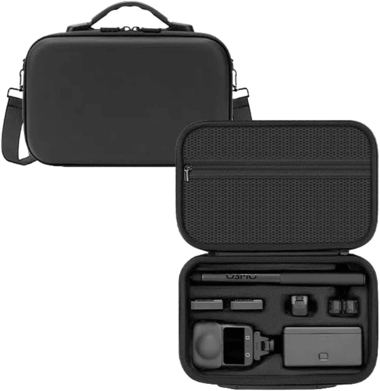 Generic Carrying Case for DJI Osmo 360, Travel Carrying Case with Customized Partitions for DJI Osmo 360 Accessories, Portable PU Leather Bag with Shoulder Strap and Carry Handle (Black) image number 6