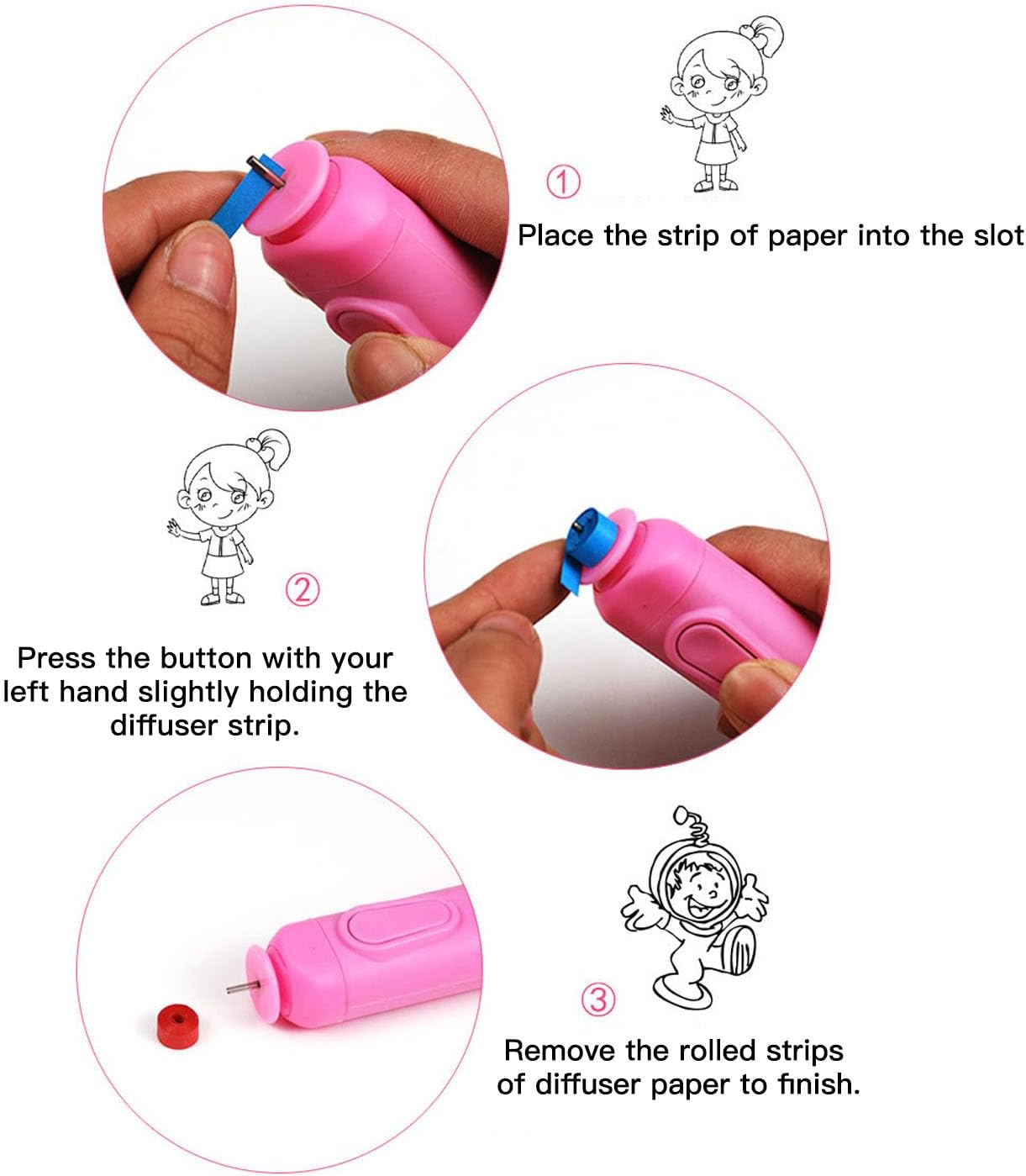 Quilling Slotted Tool Paper Rolling Electric Pen, Automated Paper Volume Curling Pen for General Quilling Paper Strips and Wider Paper Strips, for Paper Rolling Crafts (Pink) - Pink image number 4