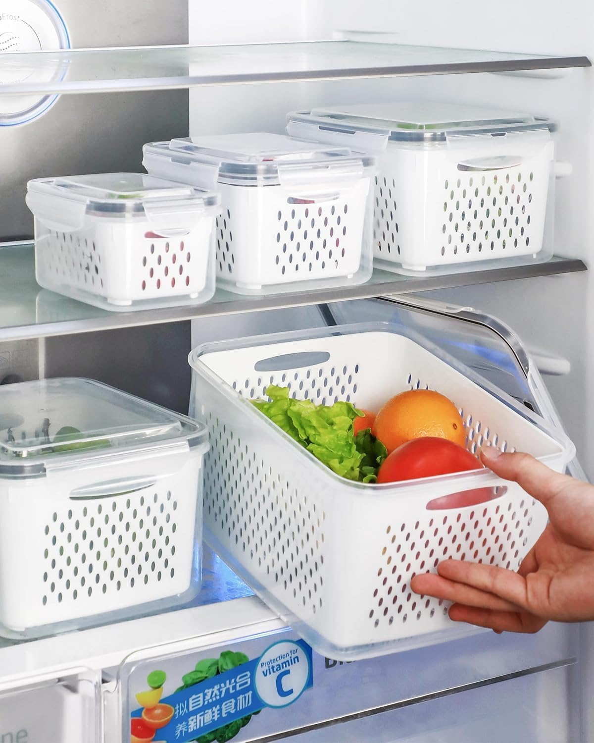 OKAM Fruit Storage Containers for Fridge Set of 5 - Air-Tight, Bpa-Free, Includes Colanders & Lids, Microwave/Refrigerator/Freezer Safe -Ideal Strainer Container for Veg, Produce, Fruit, Berry Storage image number 4