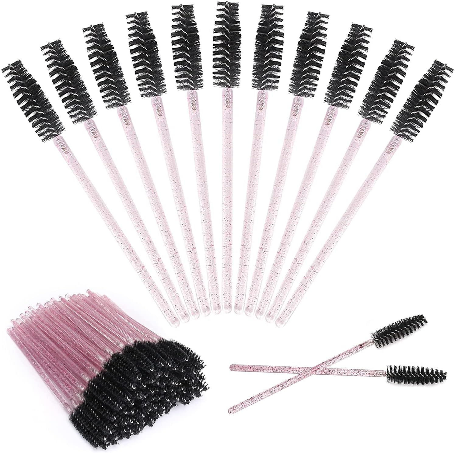 100PCS Eyelash Brush, Disposable Mascara Wands, Eyelash Eyebrow Spoolie Brush for Eyelash Extensions, Eyebrows Contouring and Makeup (Black & Pink) image number 4